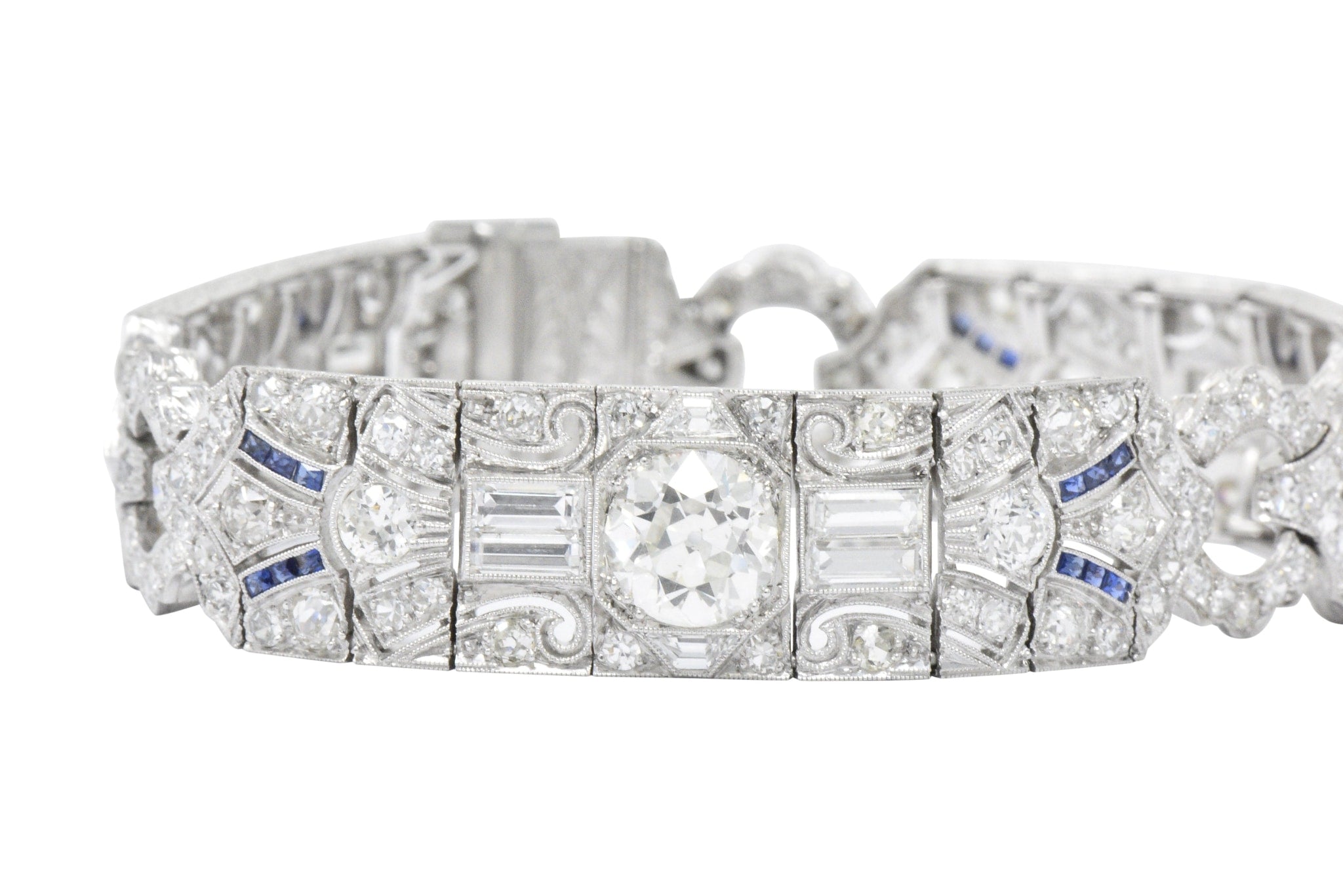 Amazing Art Deco 11.50 CTW Diamond Sapphire Platinum Bracelet Wilson's Estate Jewelry