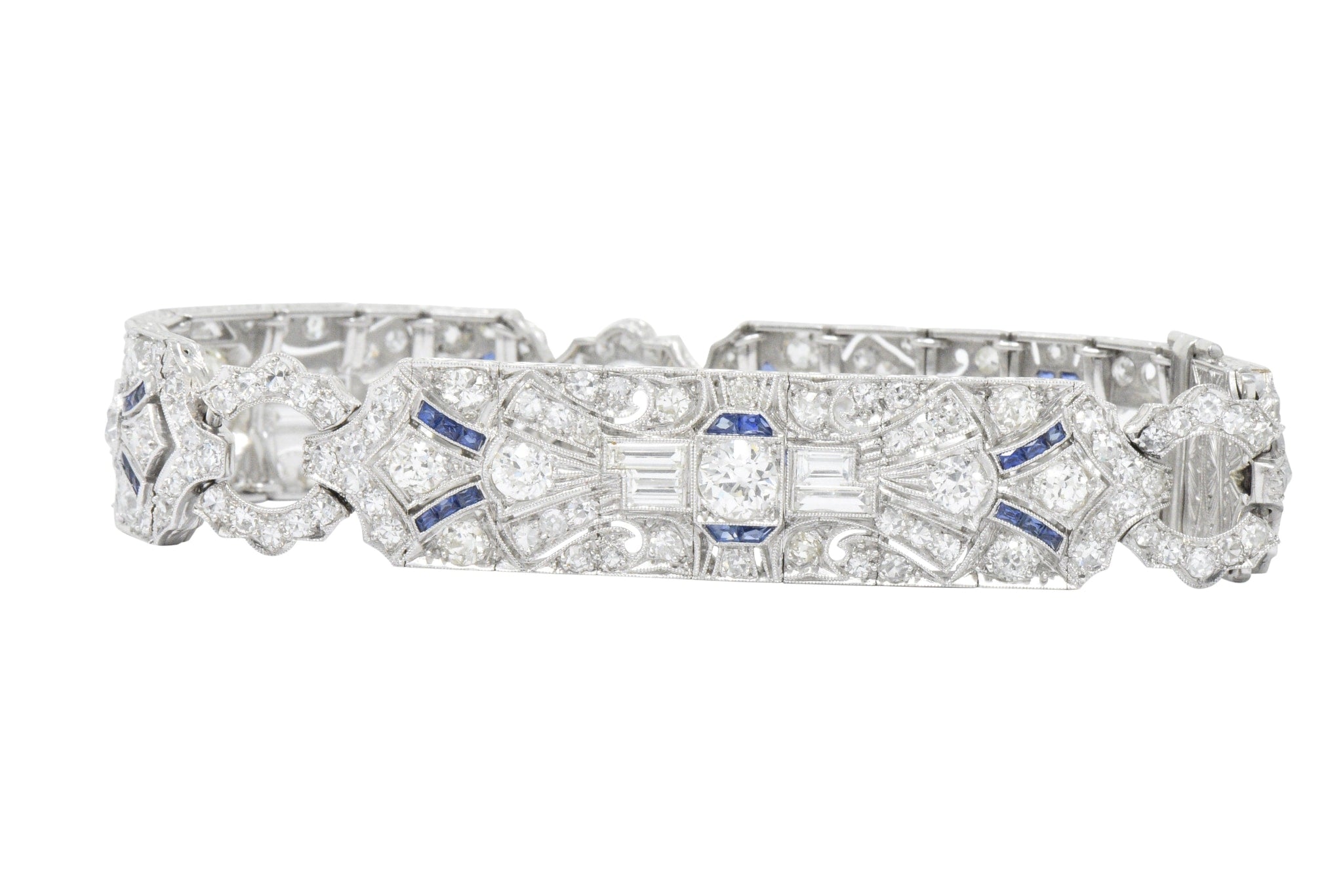 Amazing Art Deco 11.50 CTW Diamond Sapphire Platinum Bracelet Wilson's Estate Jewelry