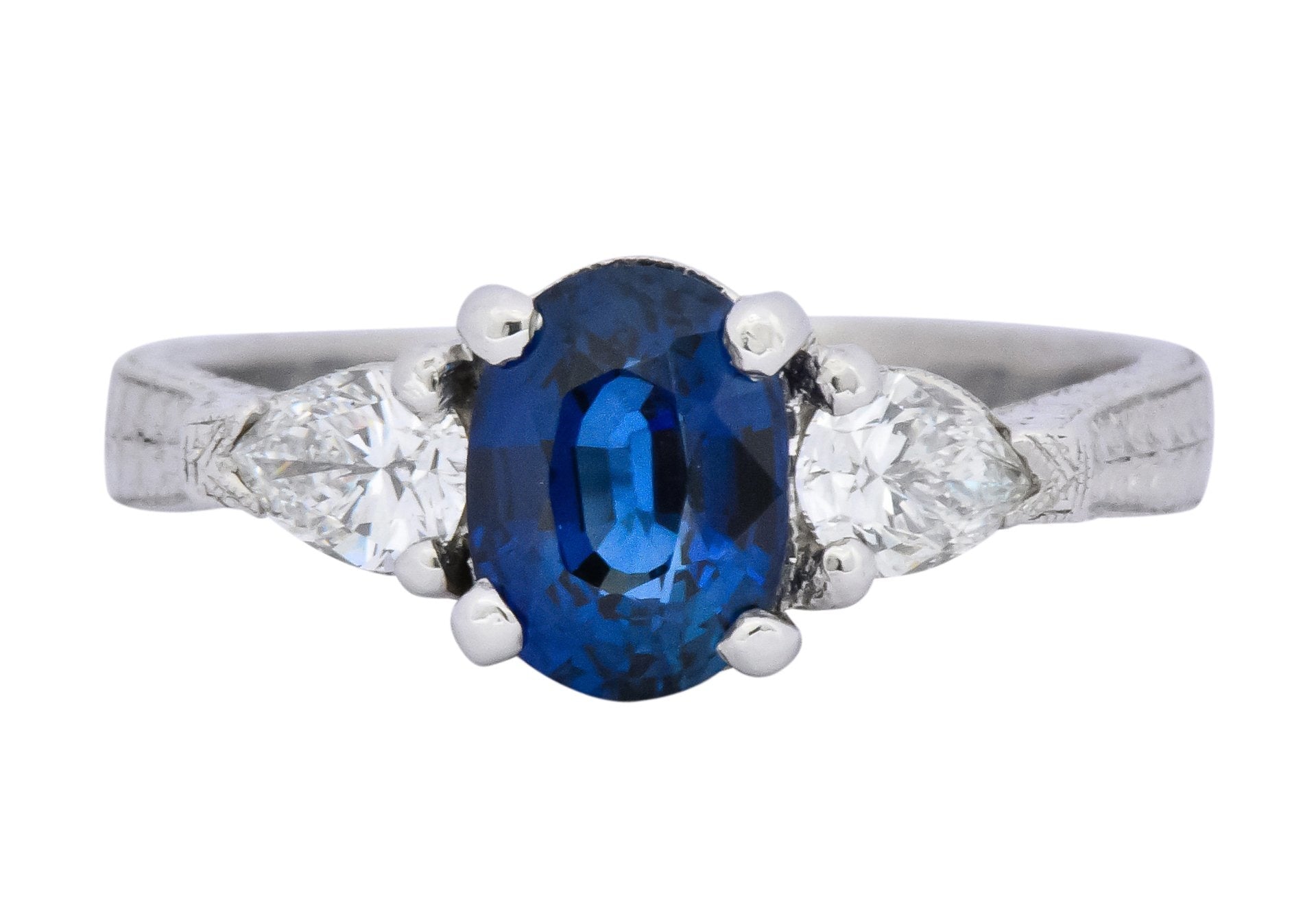 Antique 2.35 CTW Sapphire Diamond Gold Platinum Three Stone Ring - Wilson's Estate Jewelry