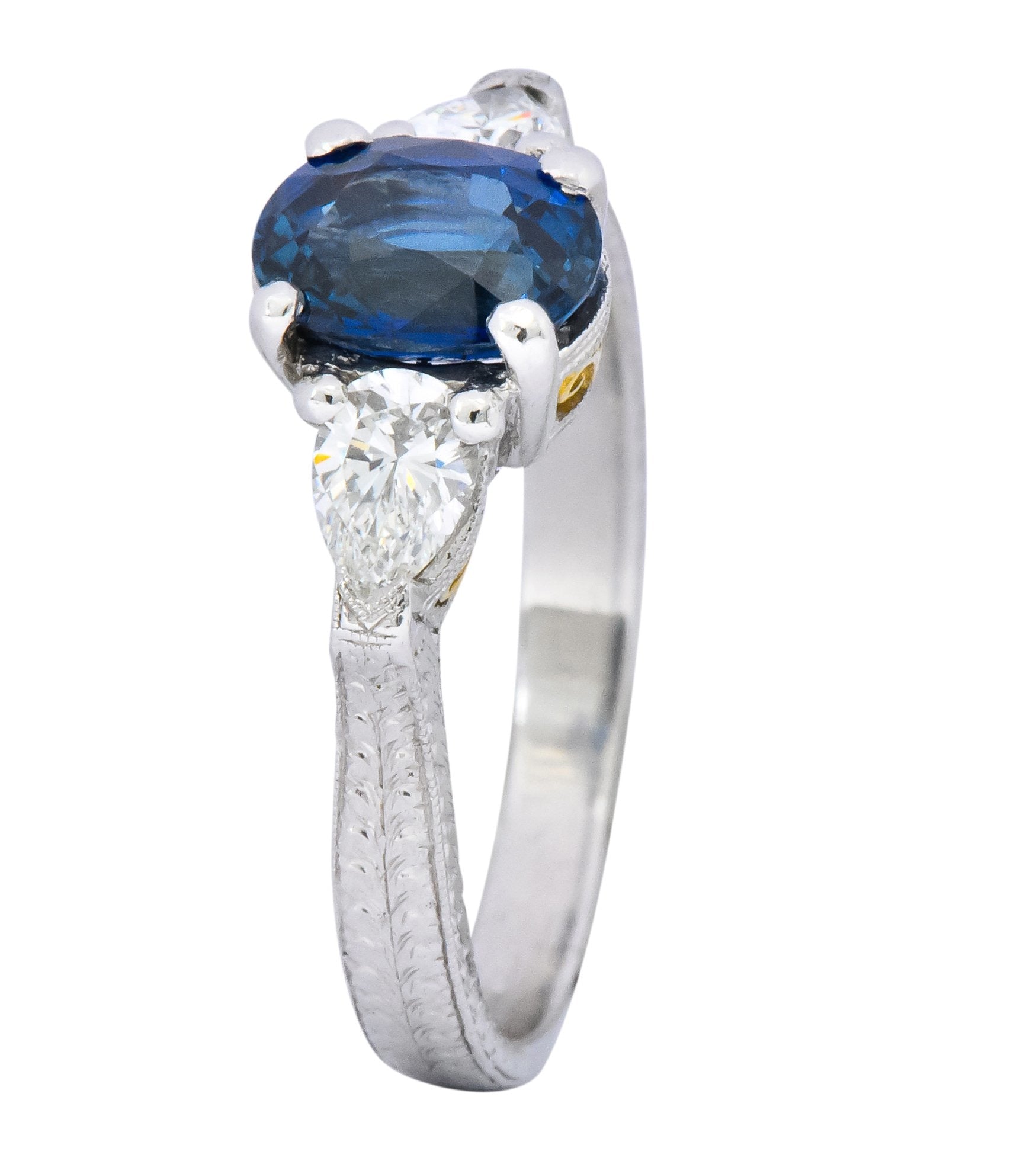 Antique 2.35 CTW Sapphire Diamond Gold Platinum Three Stone Ring - Wilson's Estate Jewelry