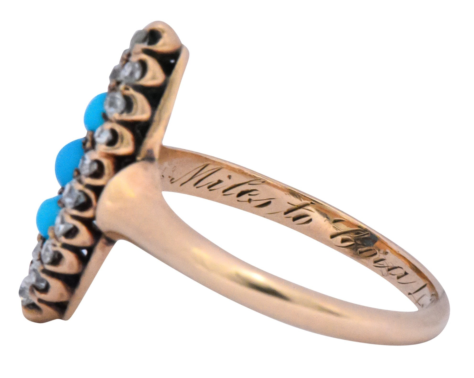 Antique Victorian 0.30 CTW Diamond Turquoise 14 Karat Gold Navette Ring - Wilson's Estate Jewelry
