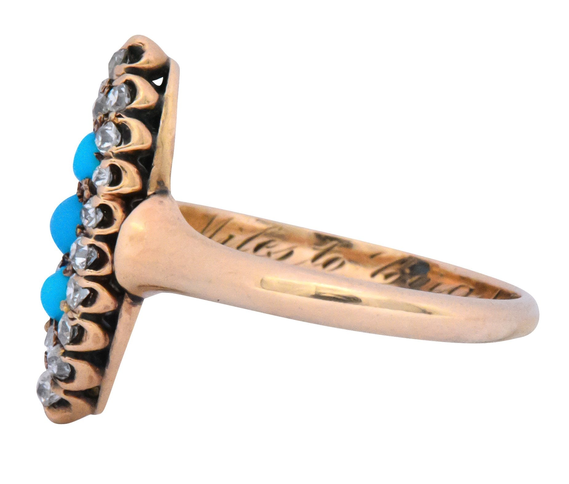 Antique Victorian 0.30 CTW Diamond Turquoise 14 Karat Gold Navette Ring - Wilson's Estate Jewelry