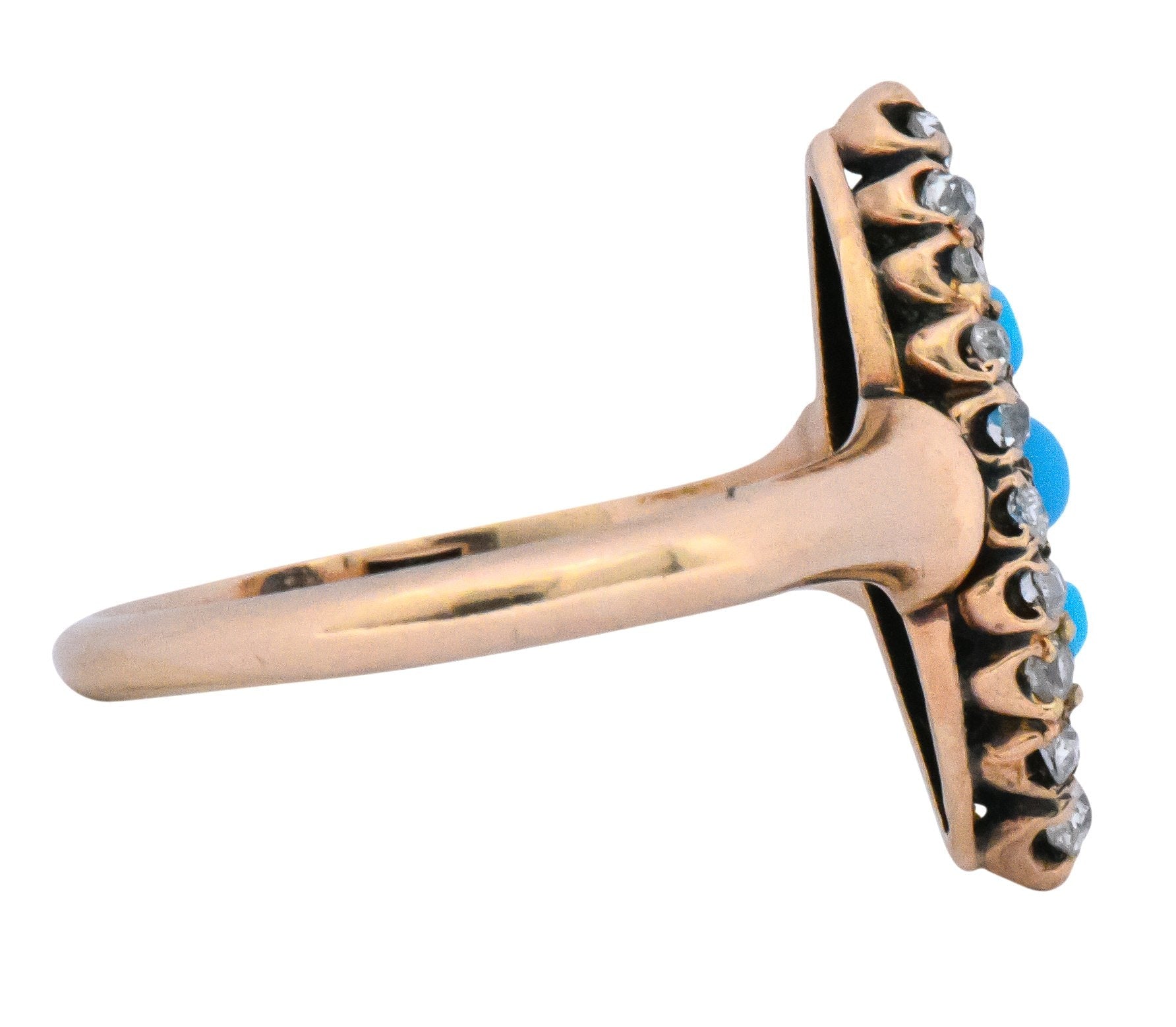 Antique Victorian 0.30 CTW Diamond Turquoise 14 Karat Gold Navette Ring - Wilson's Estate Jewelry