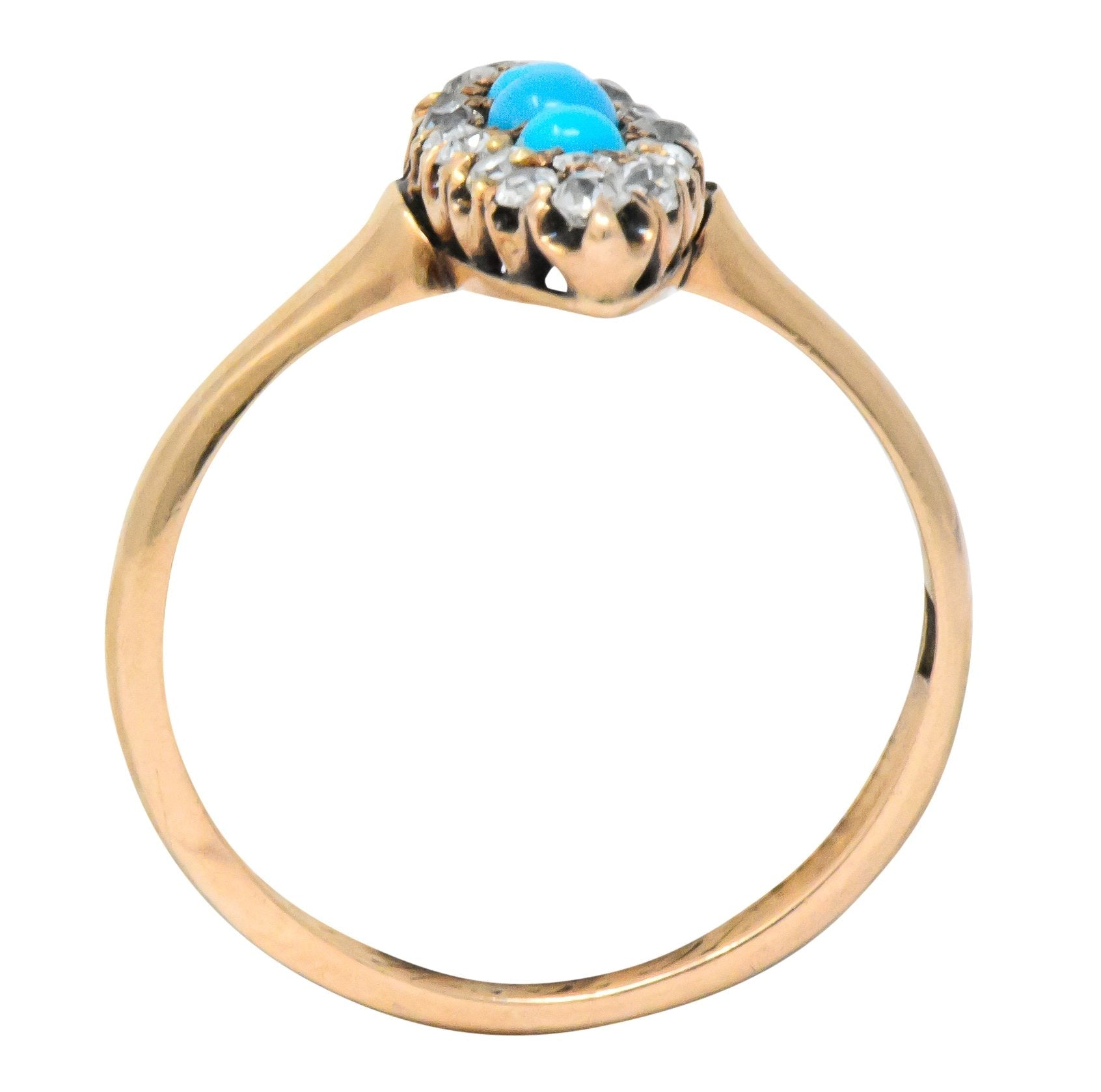 Antique Victorian 0.30 CTW Diamond Turquoise 14 Karat Gold Navette Ring - Wilson's Estate Jewelry