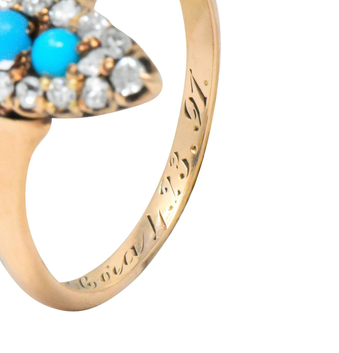 Antique Victorian 0.30 CTW Diamond Turquoise 14 Karat Gold Navette Ring - Wilson's Estate Jewelry