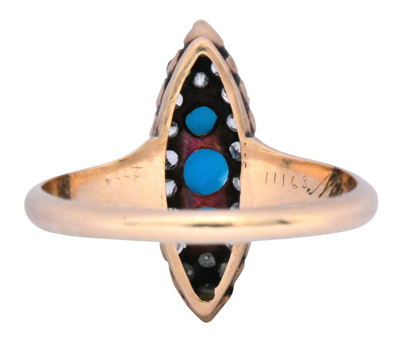 Antique Victorian 0.30 CTW Diamond Turquoise 14 Karat Gold Navette Ring - Wilson's Estate Jewelry