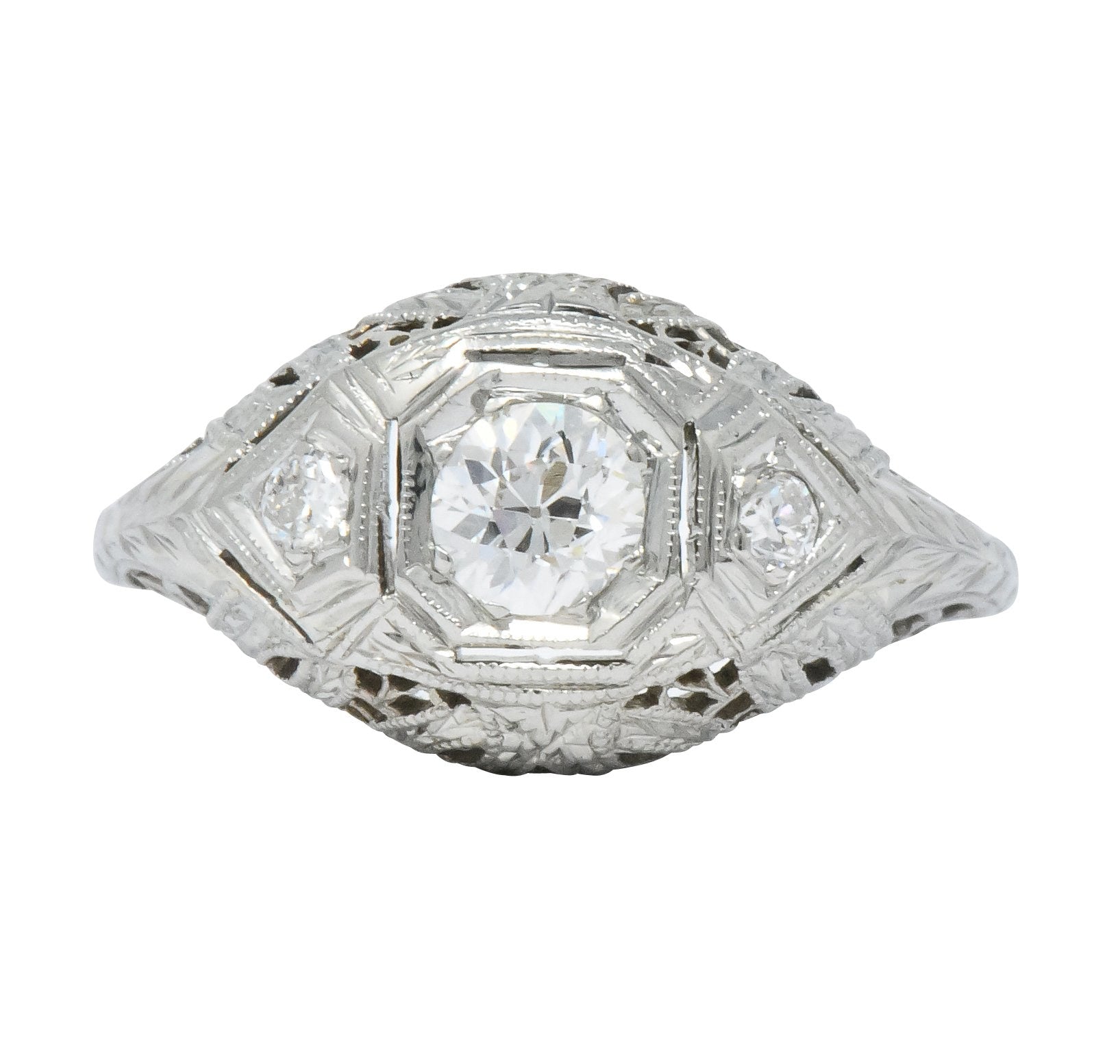 Art Deco 0.48 CTW Diamond 18 Karat White Gold Engagement Ring Wilson's Antique & Estate Jewelry