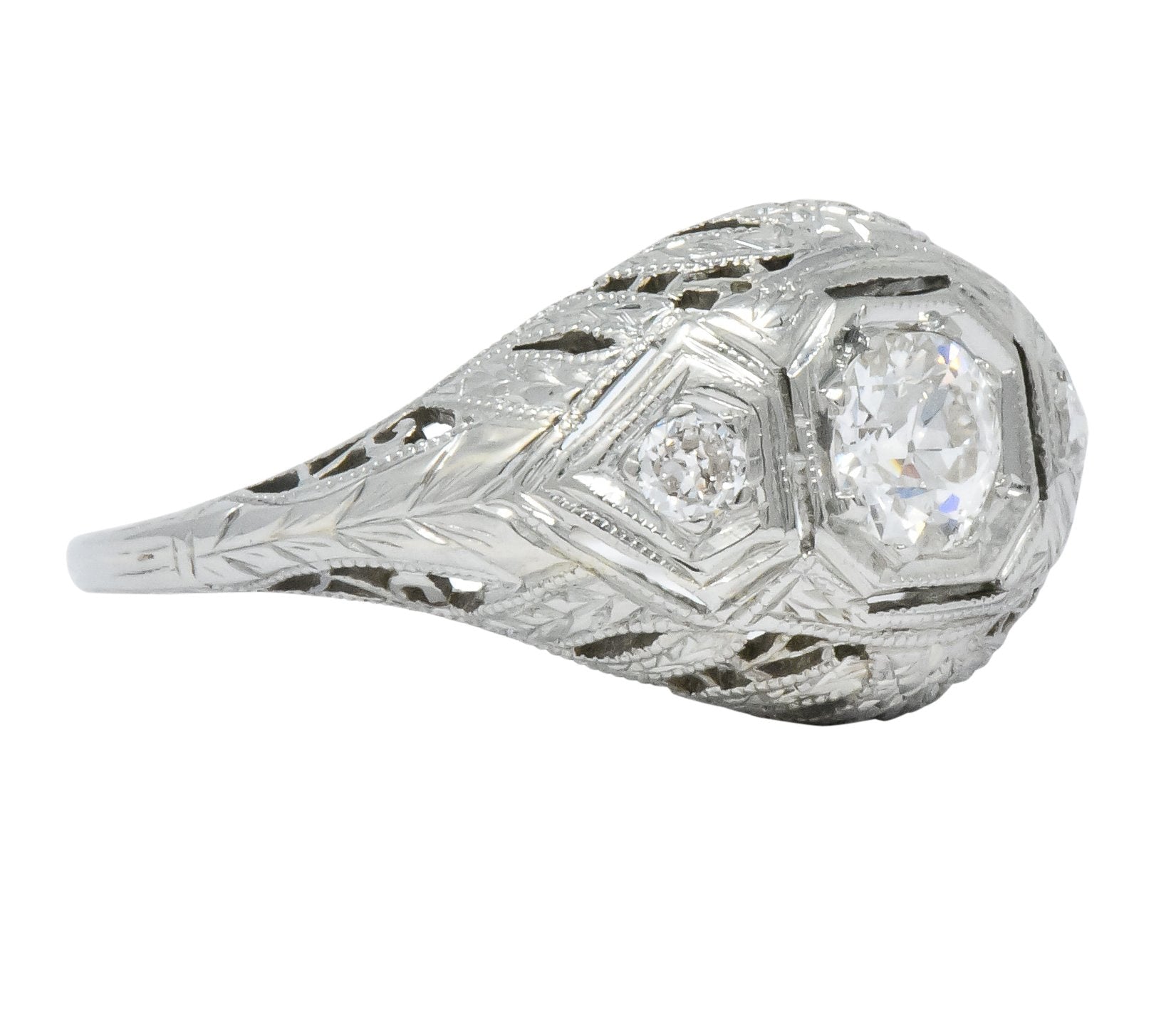 Art Deco 0.48 CTW Diamond 18 Karat White Gold Engagement Ring Wilson's Antique & Estate Jewelry