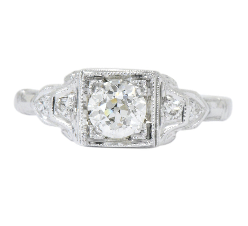 Art Deco 0.53 CTW Diamond 18 Karat White Gold Engagement Ring Wilson's Estate Jewelry