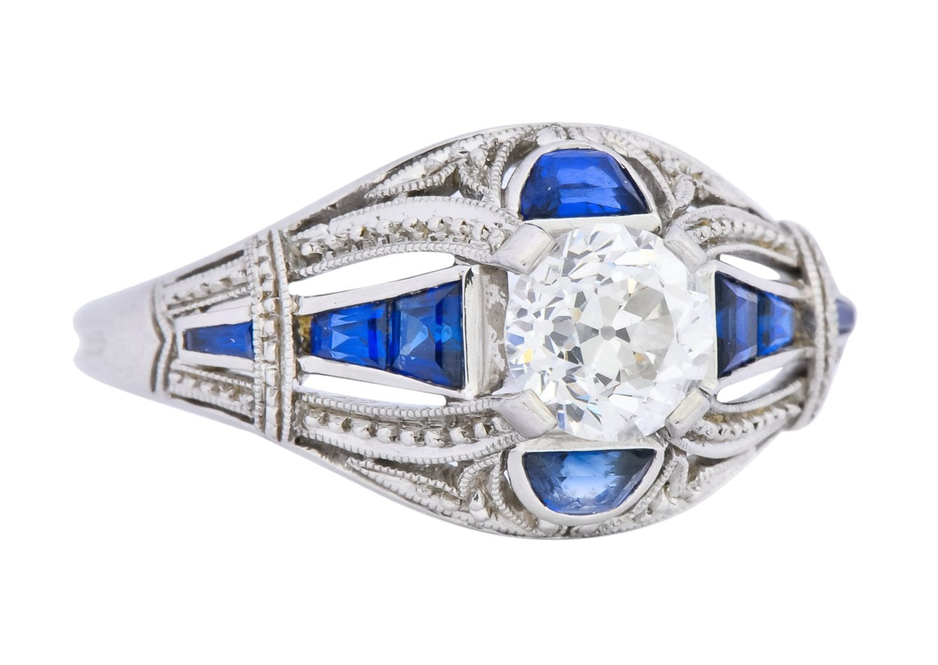 Art Deco 0.60 CTW Diamond Sapphire Platinum Engagement Ring - Wilson's Estate Jewelry