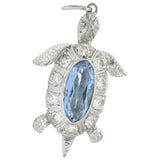 Art Deco 0.66 CTW Aquamarine Diamond Platinum Turtle Charm Wilson's Estate Jewelry