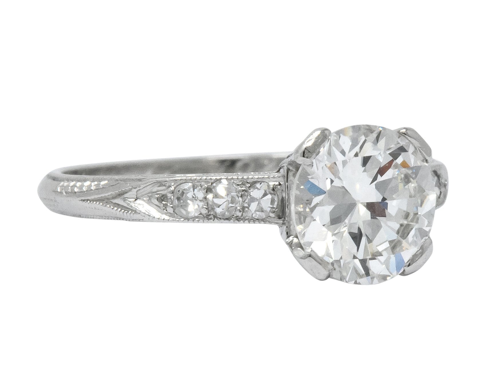 Art Deco 1.20 CTW Transitional Cut Diamond Platinum Engagement Ring GIA - Wilson's Estate Jewelry