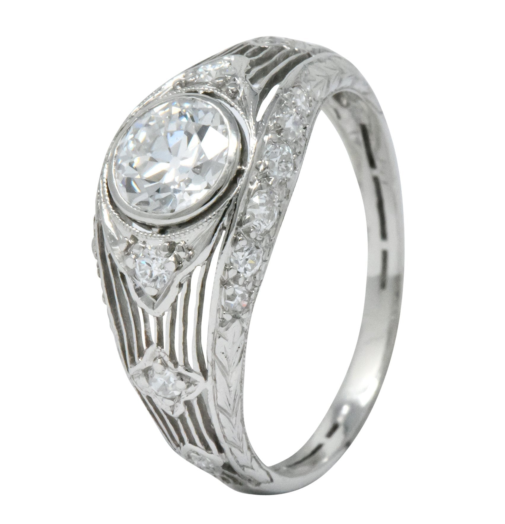 Art Deco 1.30 CTW Old European Cut Diamond Platinum Engagement Ring - Wilson's Estate Jewelry