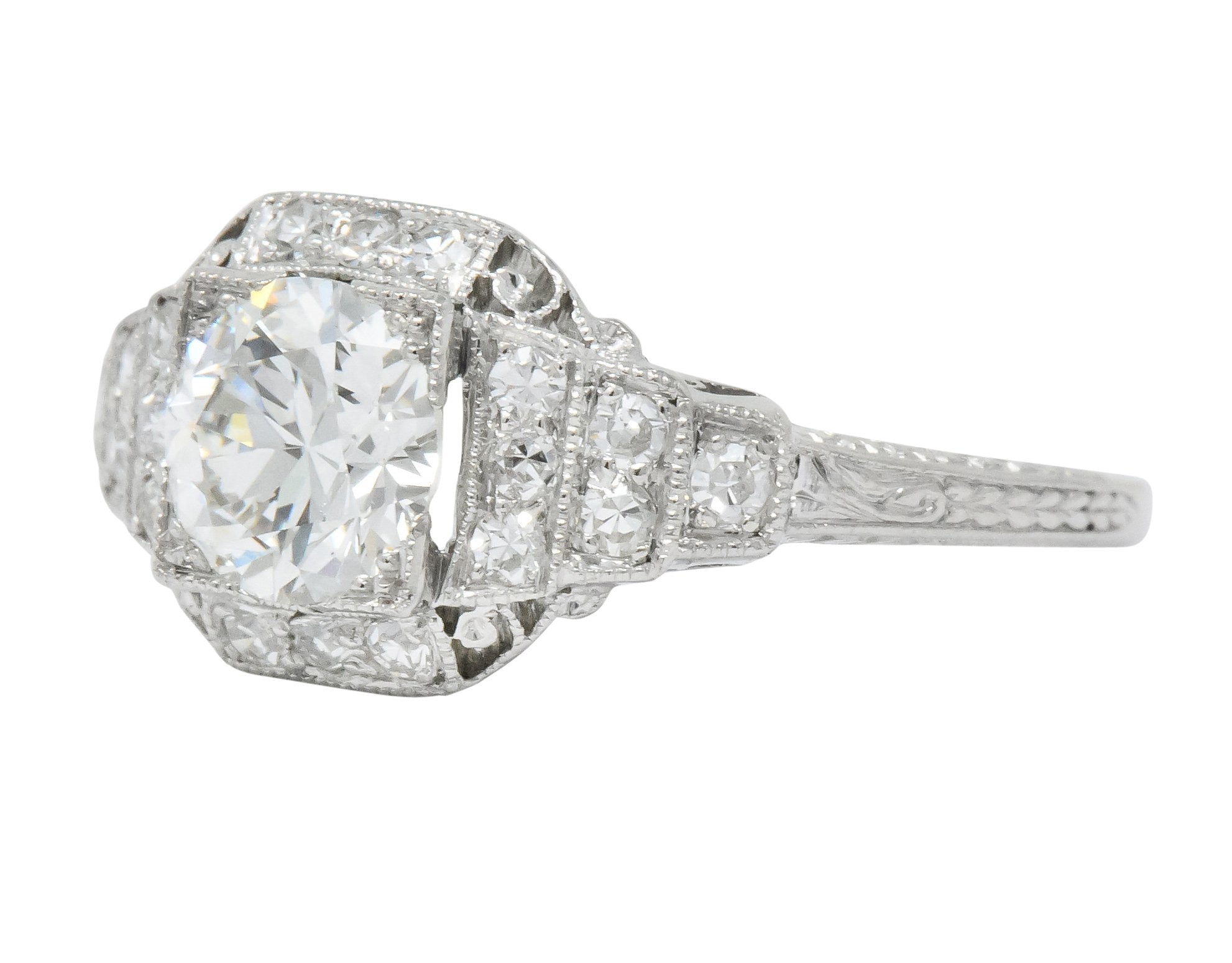 Art Deco 1.51 CTW Old European Cut Diamond Platinum Engagement Ring GIA - Wilson's Estate Jewelry