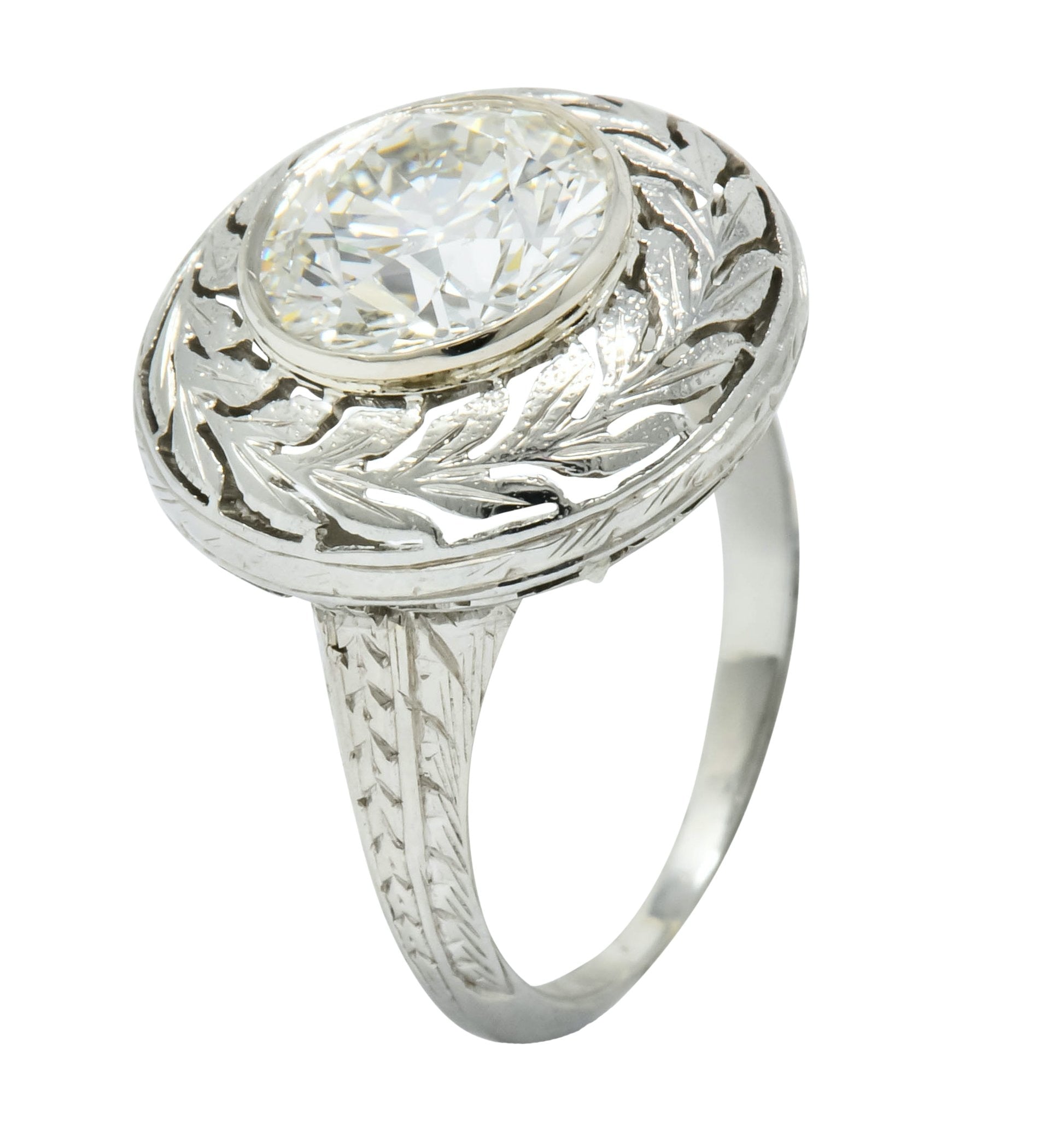 Art Deco 1.85 CTW Diamond 18 Karat White Gold Foliate Statement Ring Circa 1920 - Wilson's Estate Jewelry