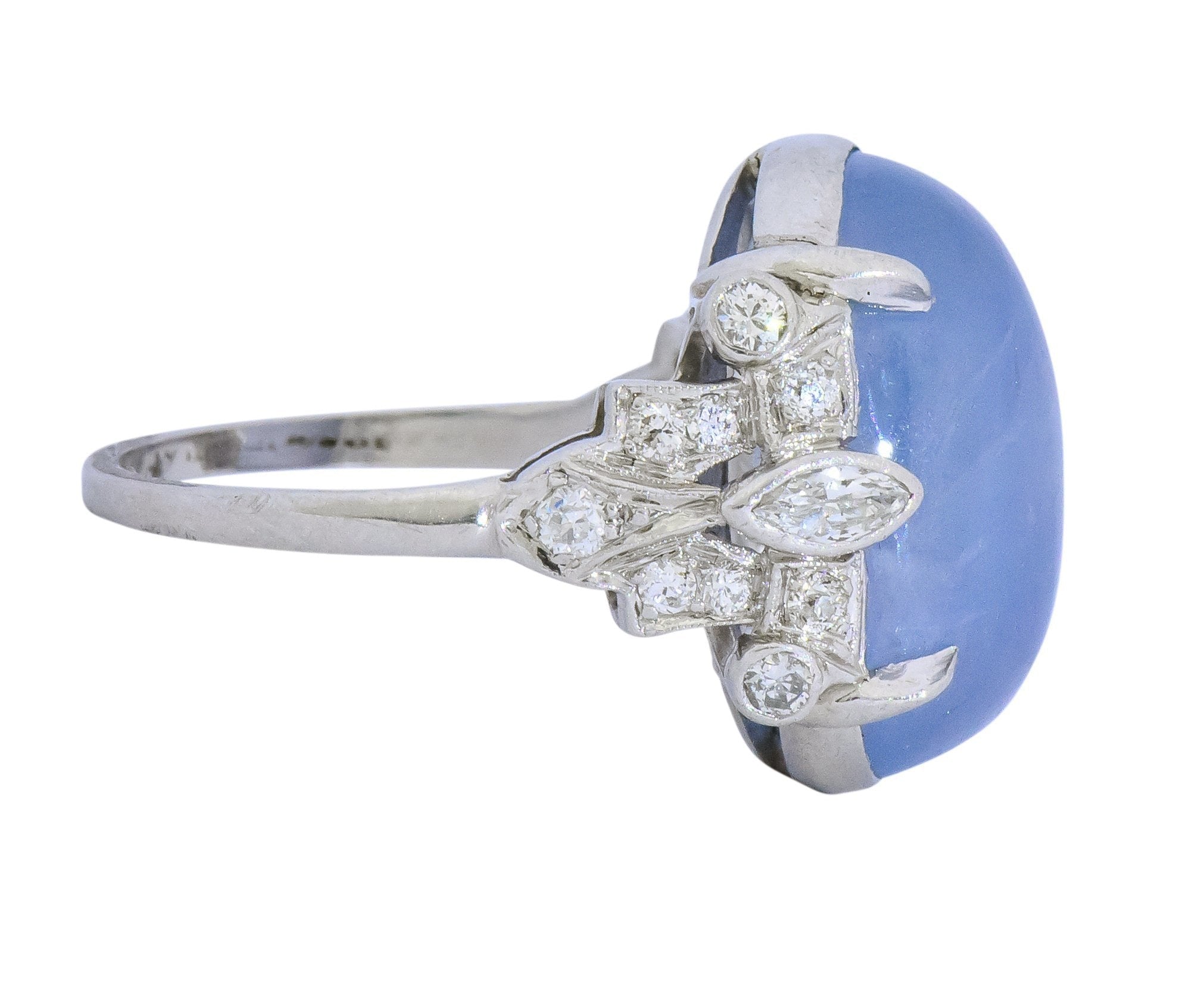 Art Deco 1930's 22.90 CTW Star Sapphire Diamond Platinum Ring - Wilson's Estate Jewelry