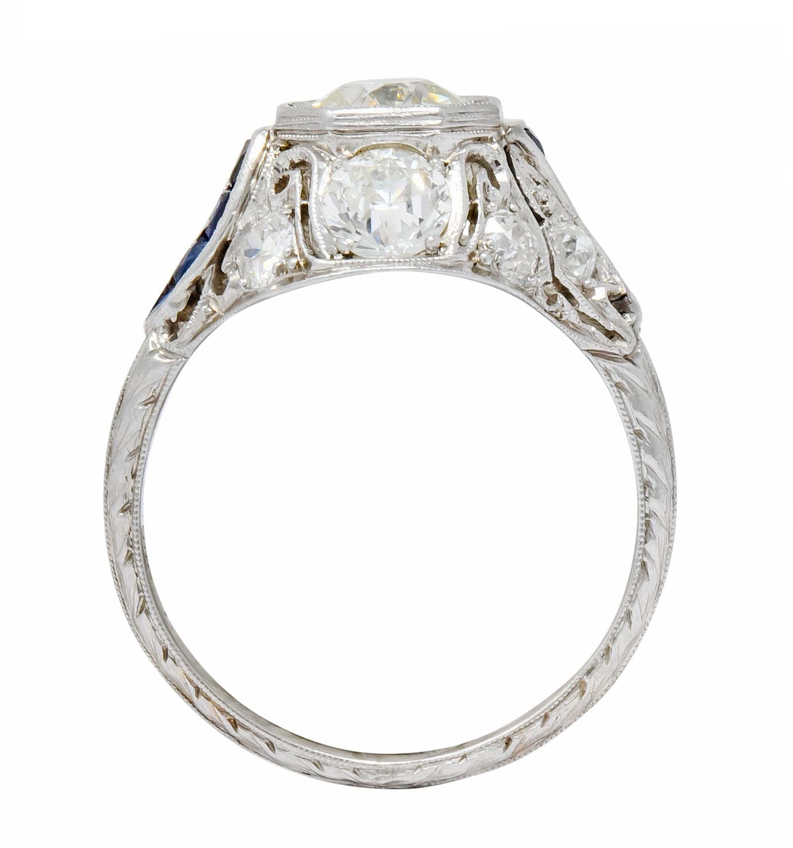 Art Deco 2.38 CTW Diamond Sapphire Platinum Dinner Engagement Ring - Wilson's Estate Jewelry