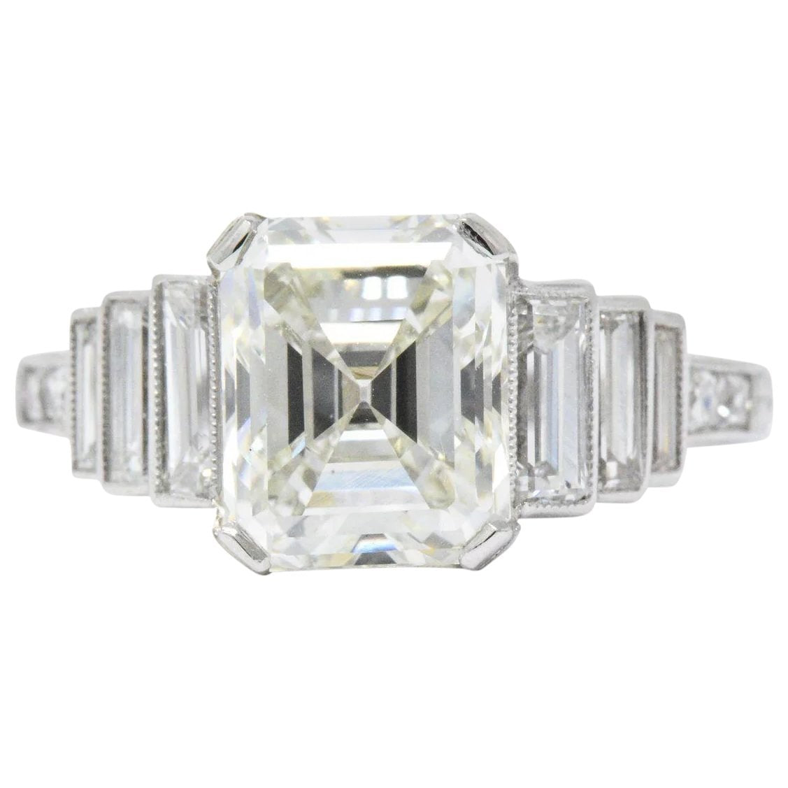 Art Deco 3.64 CTW Asscher Cut Diamond & Platinum Engagement Ring GIA Wilson's Estate Jewelry