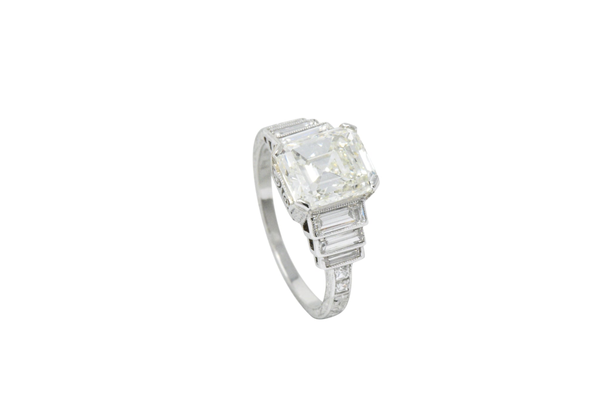 Art Deco 3.64 CTW Asscher Cut Diamond & Platinum Engagement Ring GIA Wilson's Estate Jewelry