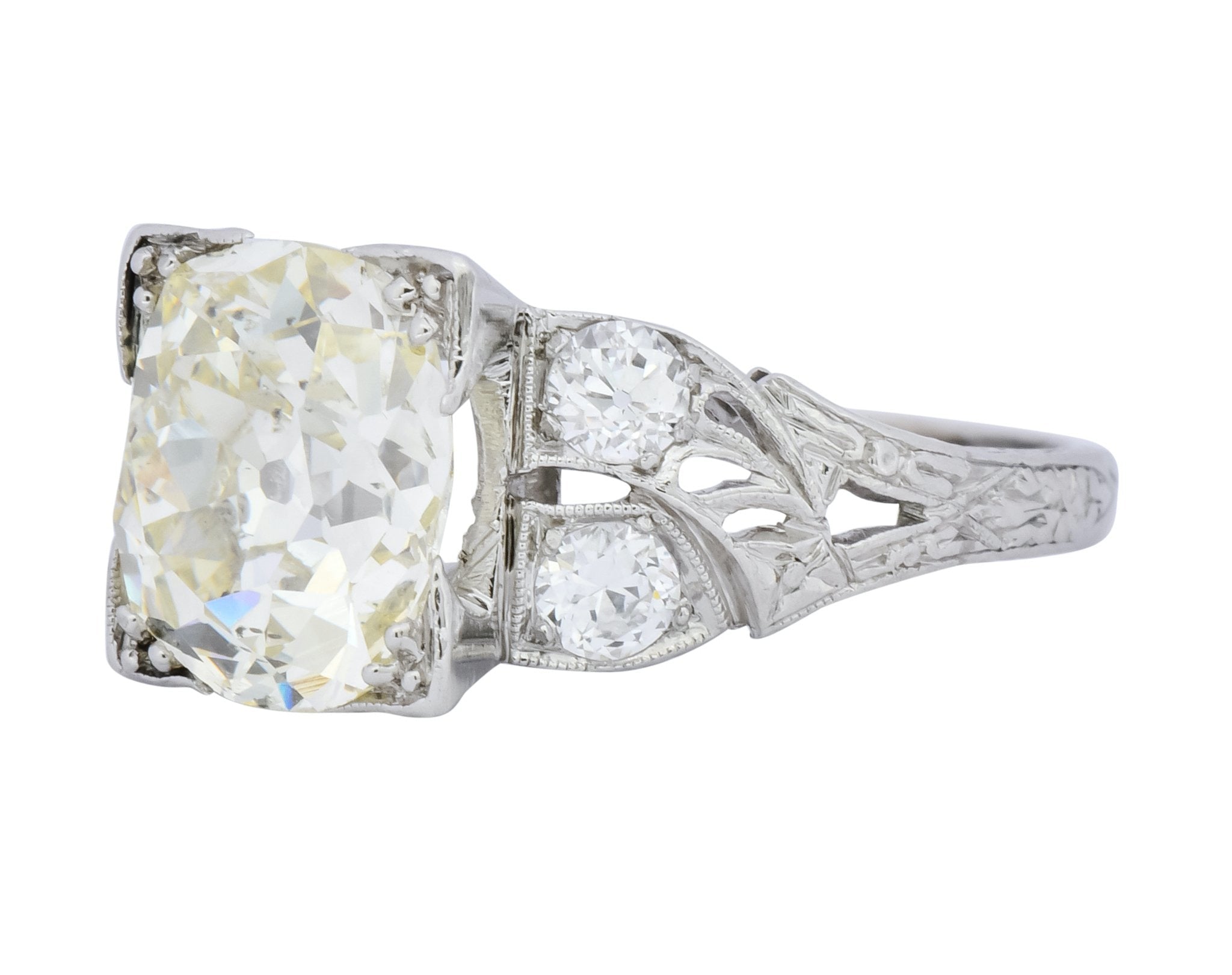 Art Deco 3.80 CTW Old Mine Diamond Platinum Engagement Ring - Wilson's Estate Jewelry