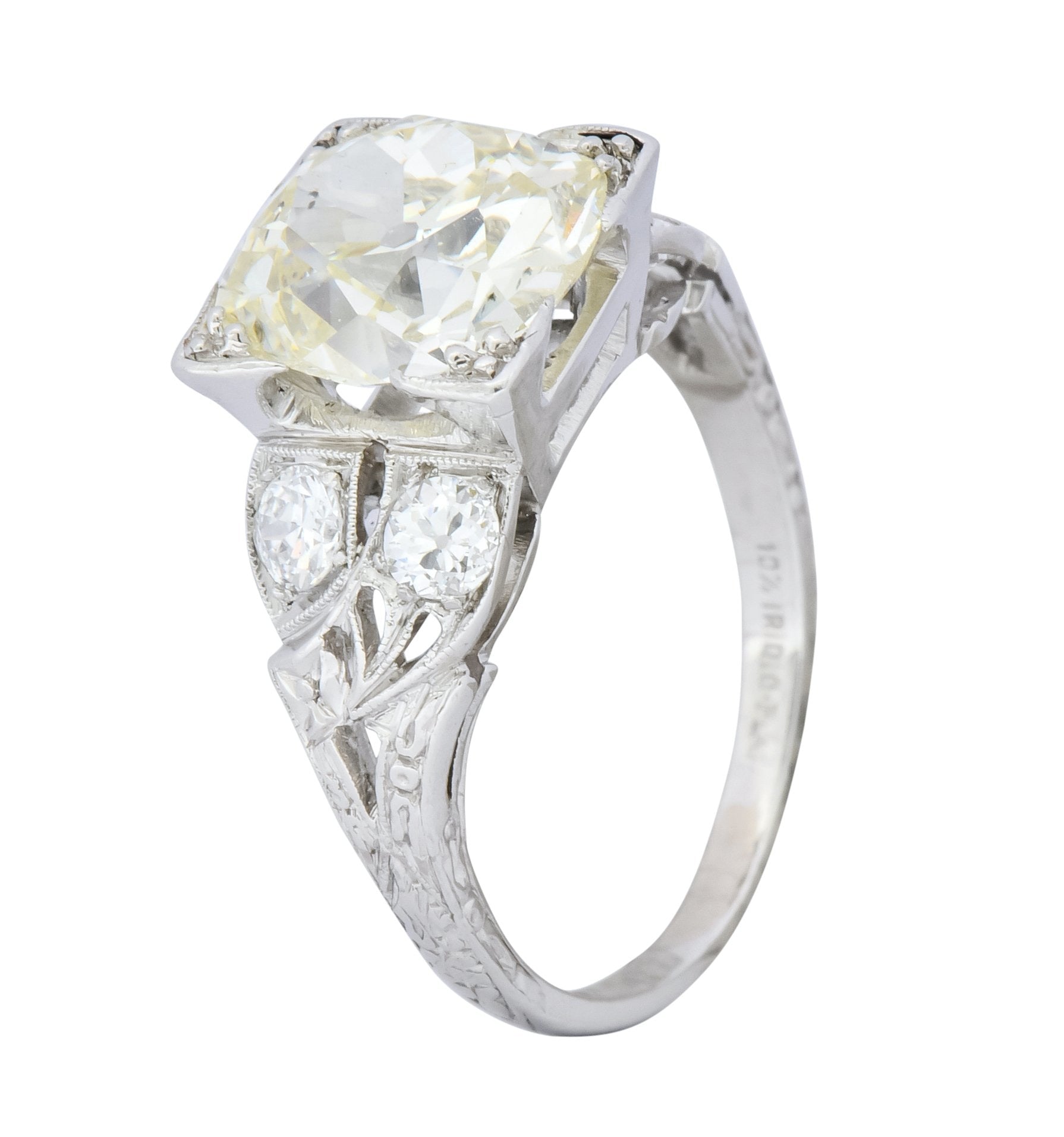 Art Deco 3.80 CTW Old Mine Diamond Platinum Engagement Ring - Wilson's Estate Jewelry