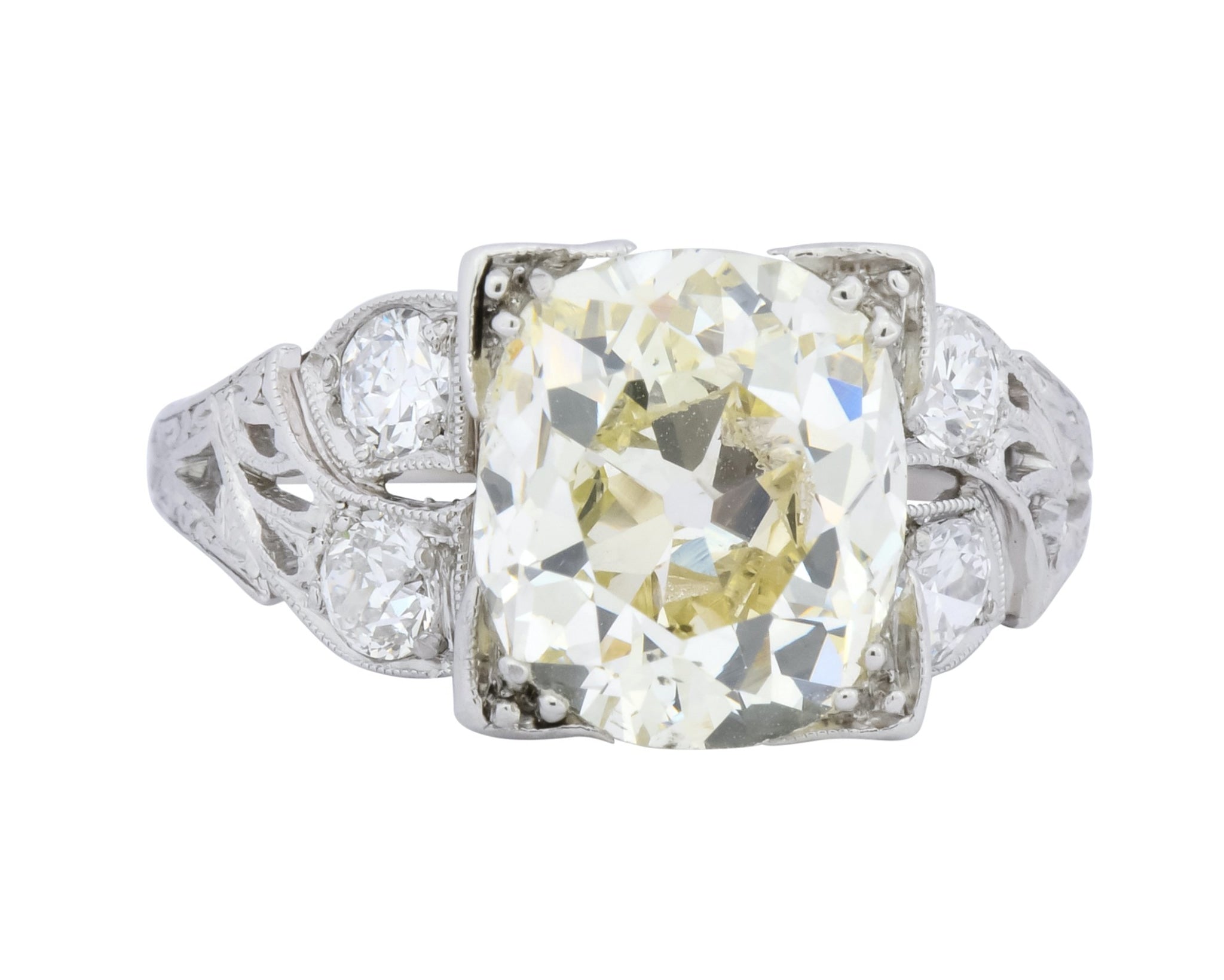 Art Deco 3.80 CTW Old Mine Diamond Platinum Engagement Ring - Wilson's Estate Jewelry