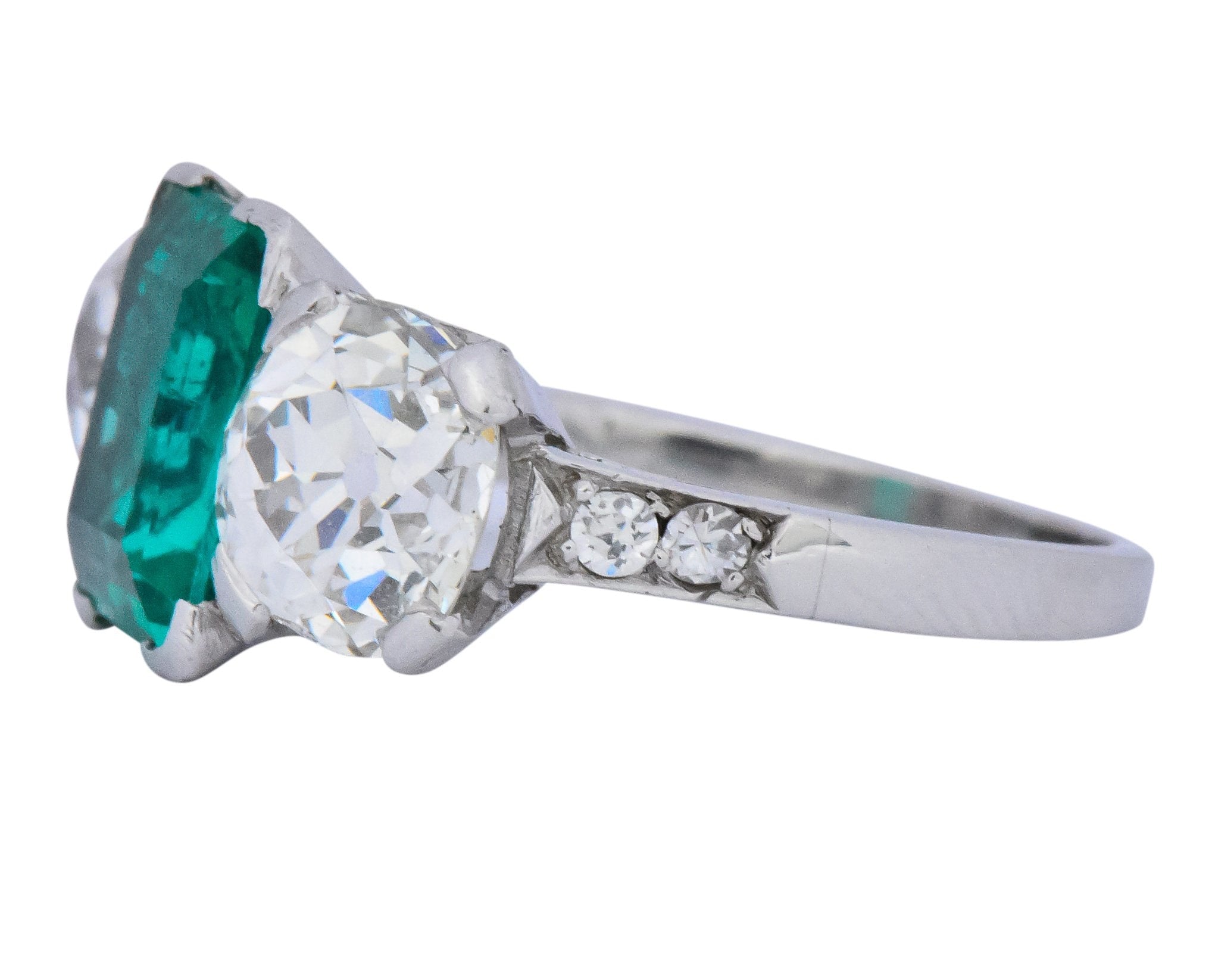 Art Deco 4.87 CTW Colombian Emerald Diamond Platinum Ring AGL Wilson's Estate Jewelry