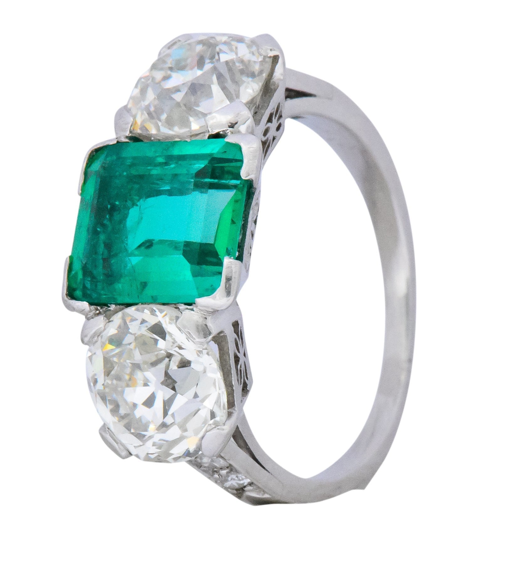 Art Deco 4.87 CTW Colombian Emerald Diamond Platinum Ring AGL Wilson's Estate Jewelry