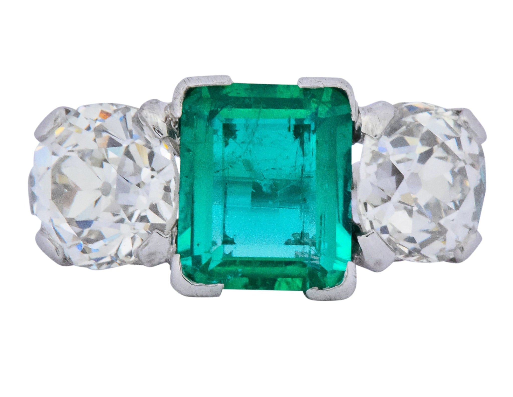 Art Deco 4.87 CTW Colombian Emerald Diamond Platinum Ring AGL Wilson's Estate Jewelry