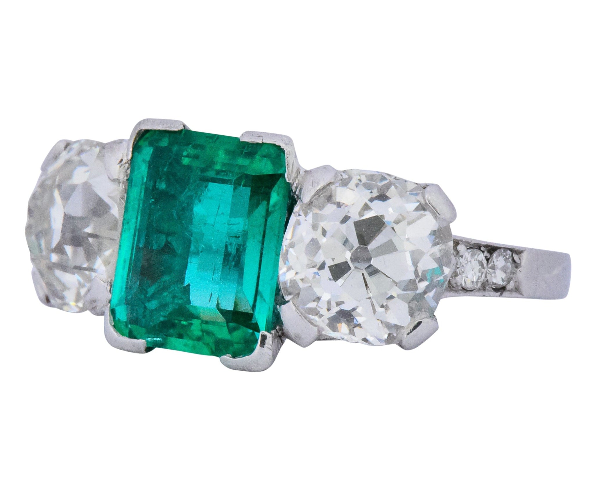 Art Deco 4.87 CTW Colombian Emerald Diamond Platinum Ring AGL Wilson's Estate Jewelry