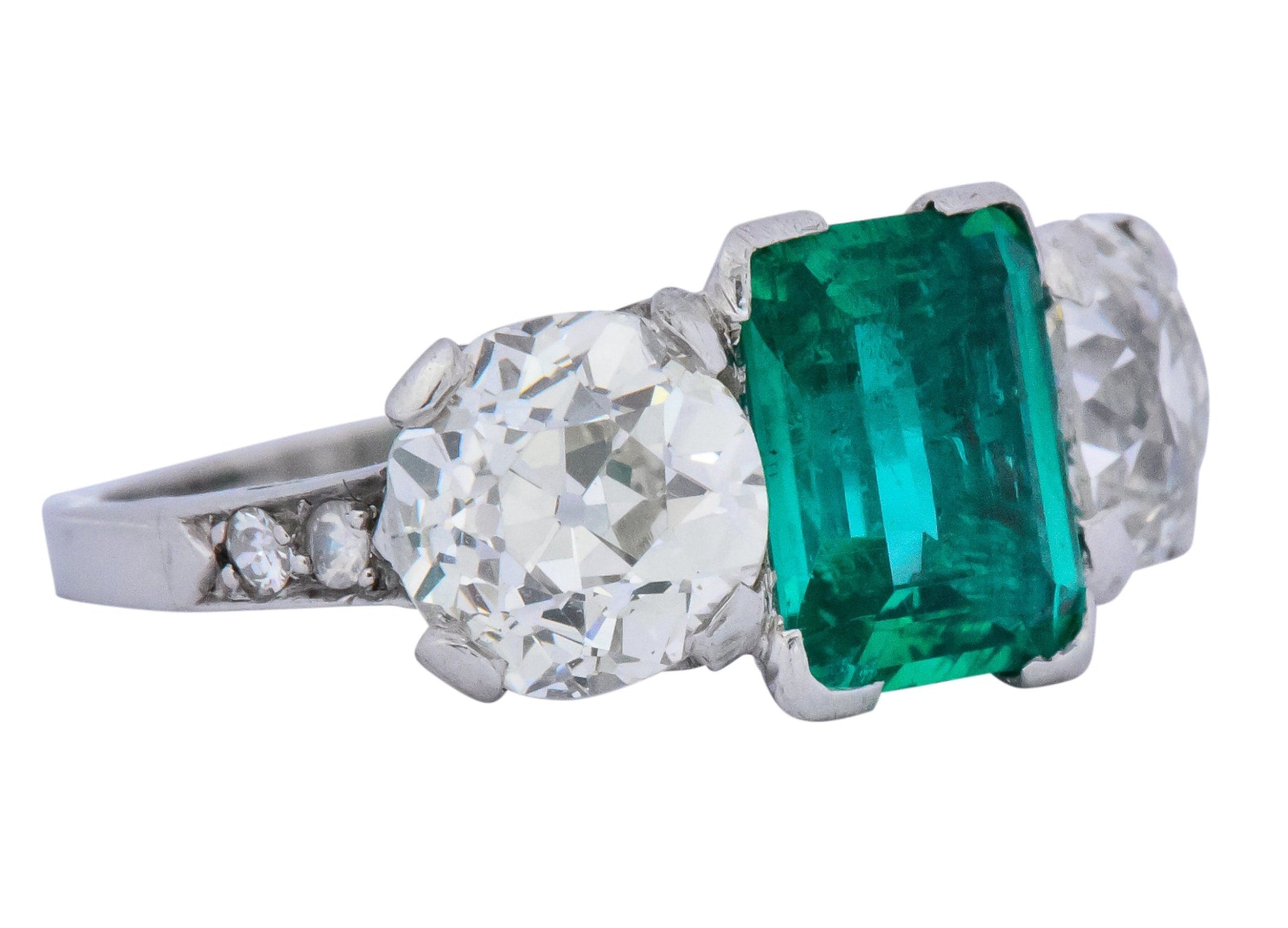 Art Deco 4.87 CTW Colombian Emerald Diamond Platinum Ring AGL Wilson's Estate Jewelry