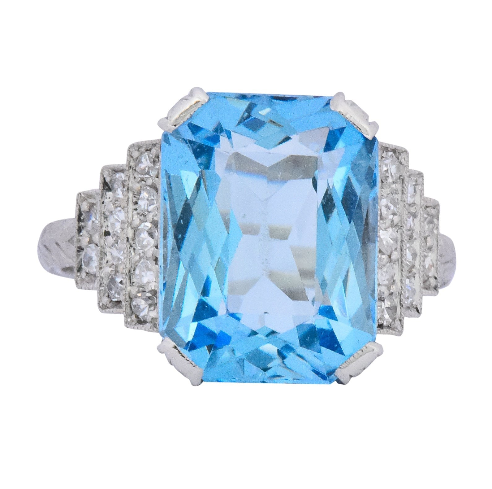 Art Deco 5.60 CTW Aquamarine Diamond Platinum Cocktail Ring - Wilson's Estate Jewelry