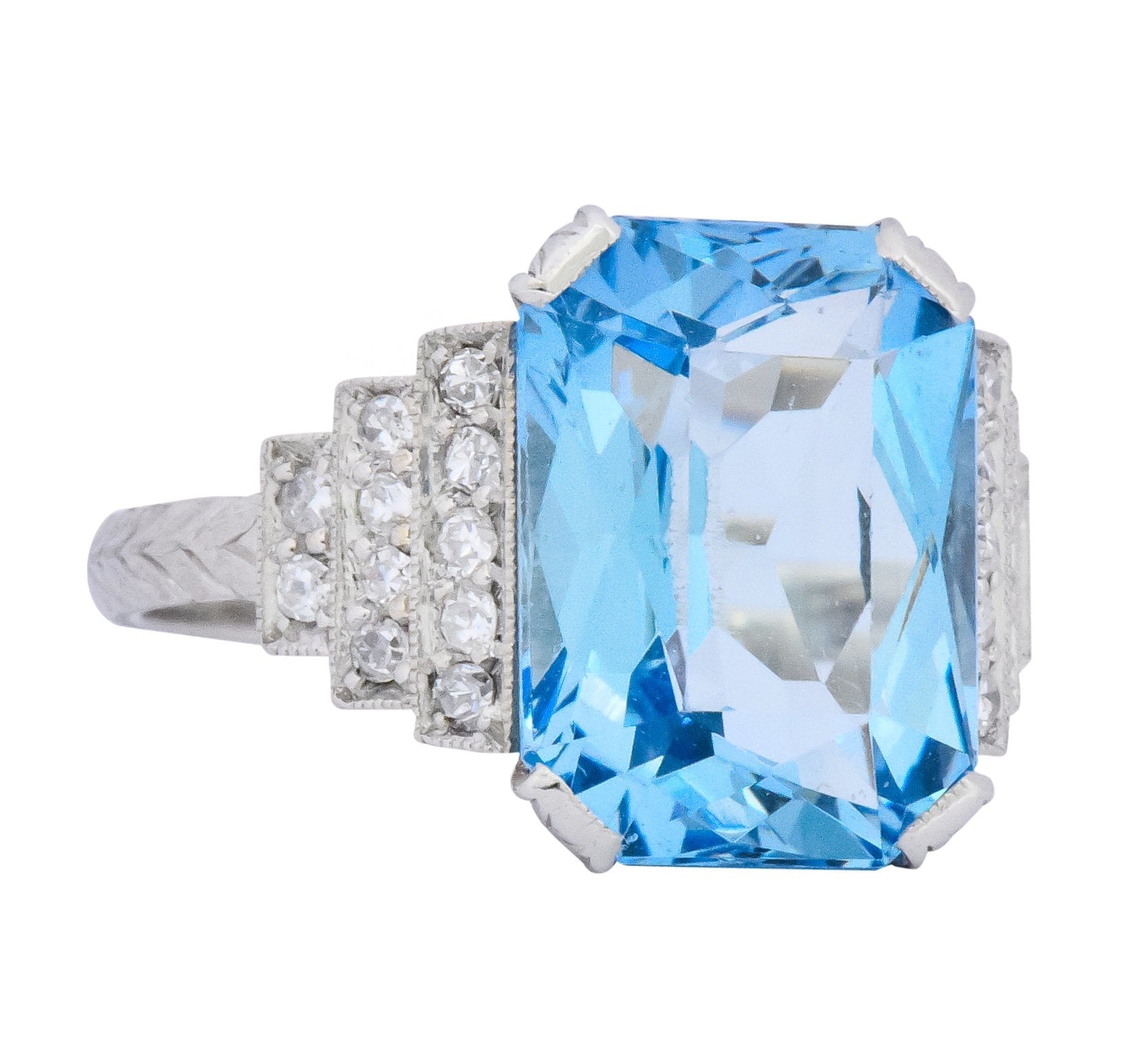 Art Deco 5.60 CTW Aquamarine Diamond Platinum Cocktail Ring - Wilson's Estate Jewelry