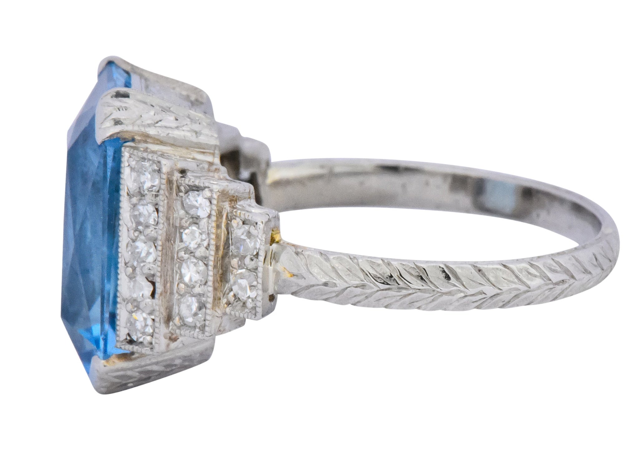 Art Deco 5.60 CTW Aquamarine Diamond Platinum Cocktail Ring - Wilson's Estate Jewelry