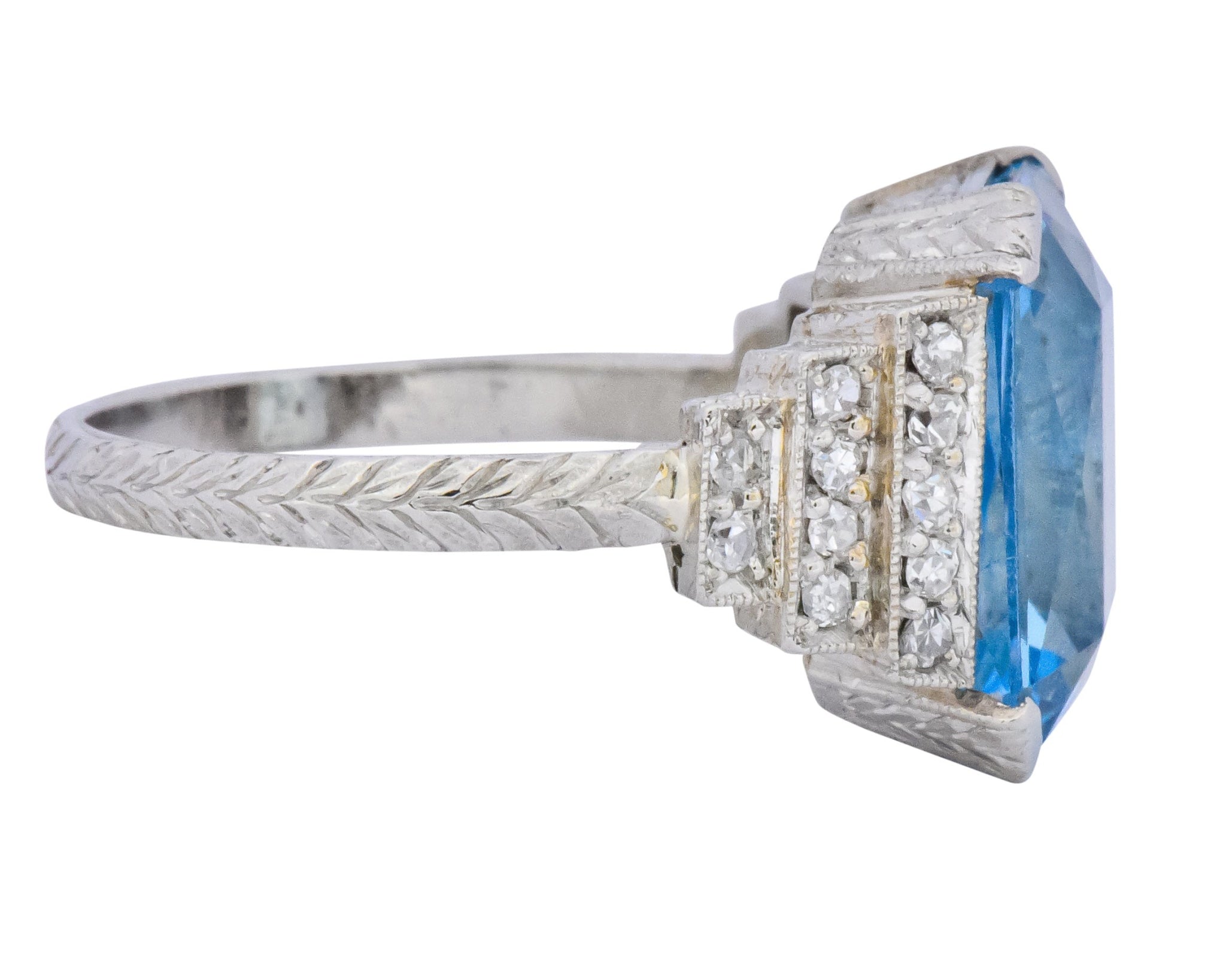 Art Deco 5.60 CTW Aquamarine Diamond Platinum Cocktail Ring - Wilson's Estate Jewelry