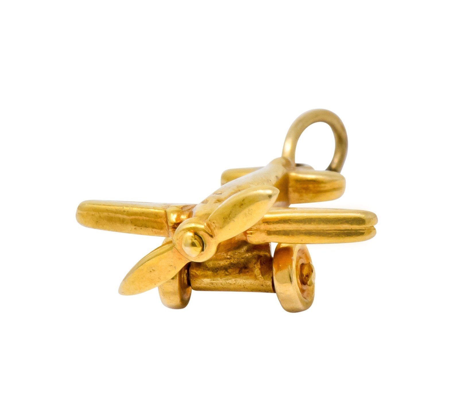 Art Deco Articulated 14 Karat Gold Propeller Plane Charm Circa 1930 - Wilson's Estate Jewelry