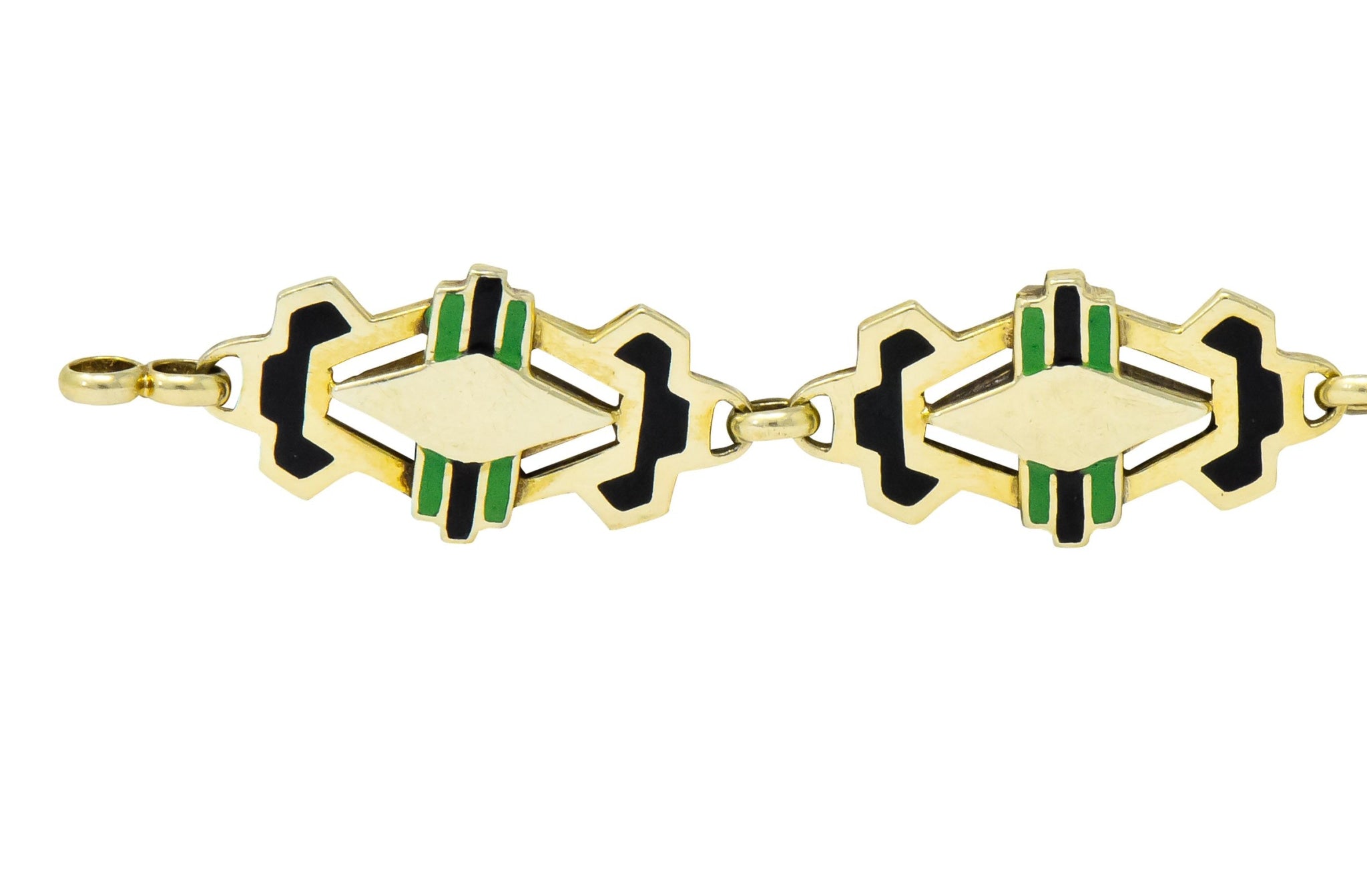 Art Deco Black & Green Enamel 14 Karat Gold Link Bracelet - Wilson's Estate Jewelry