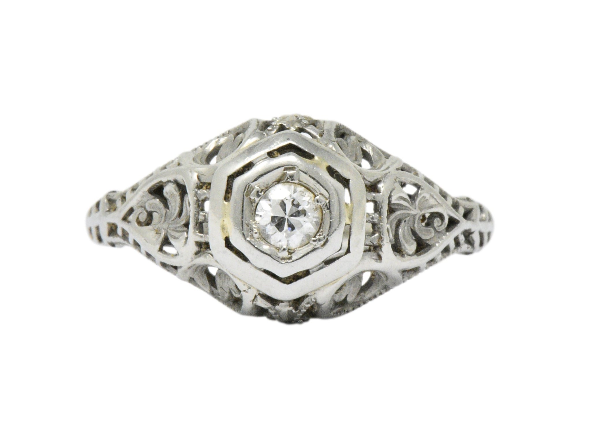 Art Deco Diamond 18 Karat White Gold Engagement Ring Circa 1930 Wilson's Estate Jewelry