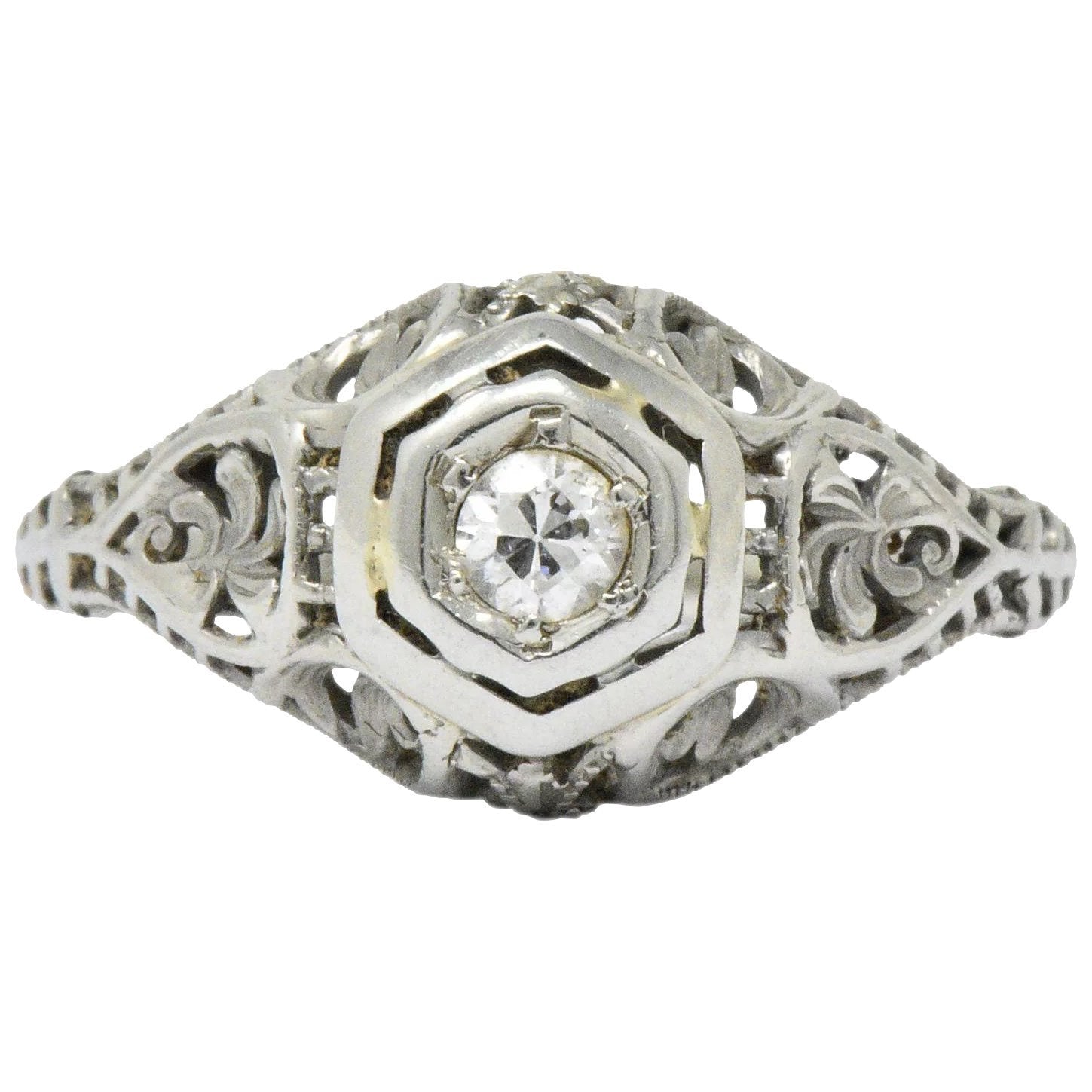 Art Deco Diamond 18 Karat White Gold Engagement Ring Circa 1930 Wilson's Estate Jewelry