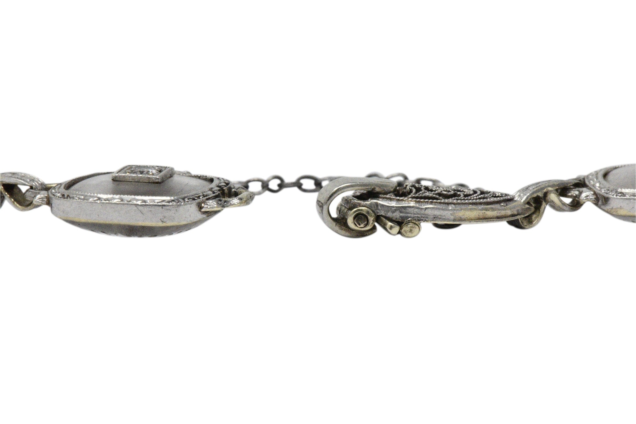 Art Deco Diamond Camphor Glass Enamel Platinum-Topped Bracelet Wilson's Estate Jewelry