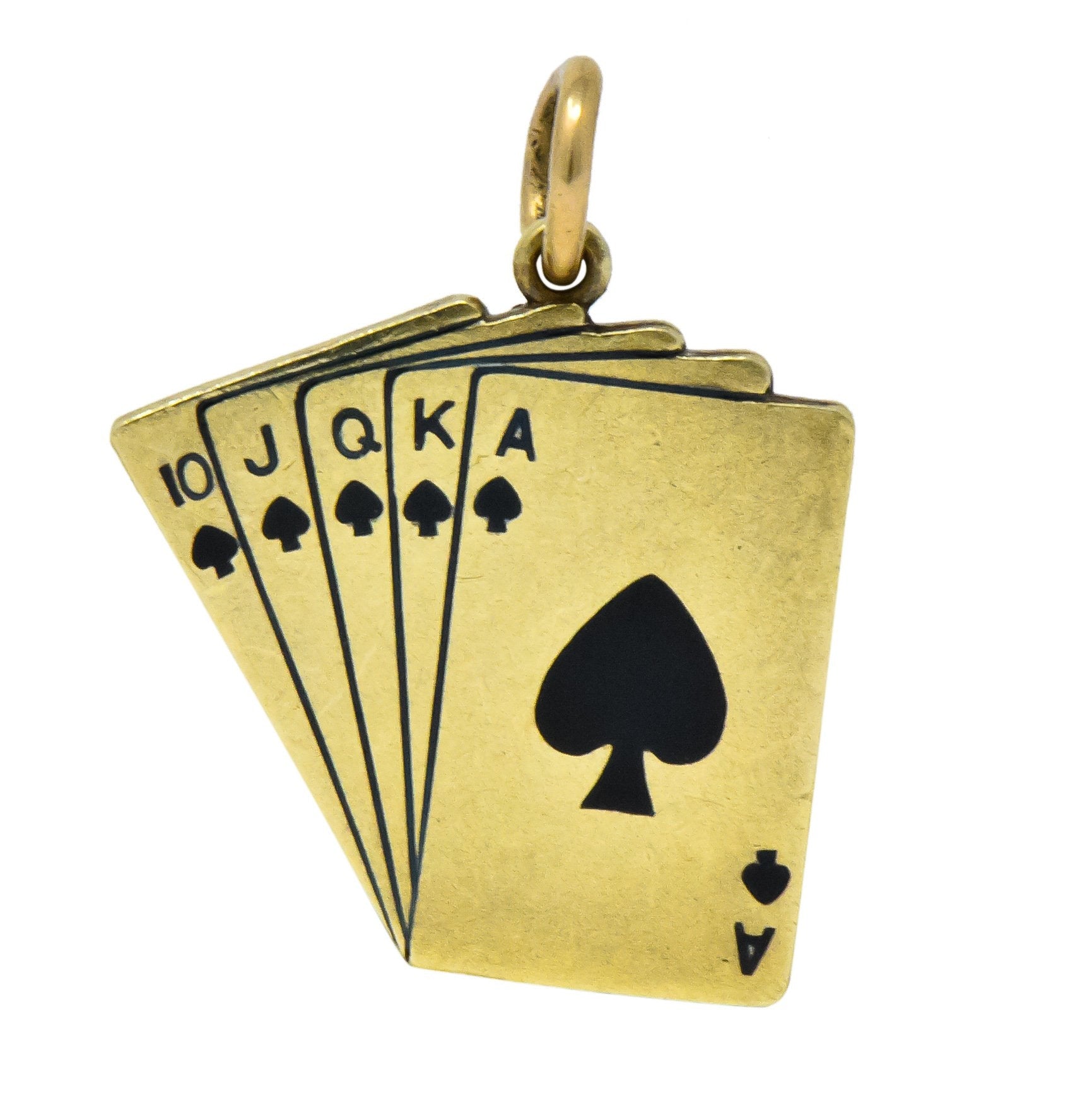 Art Deco Enamel 14 Karat Gold Playing Cards Charm in Spades - Wilson's Estate Jewelry