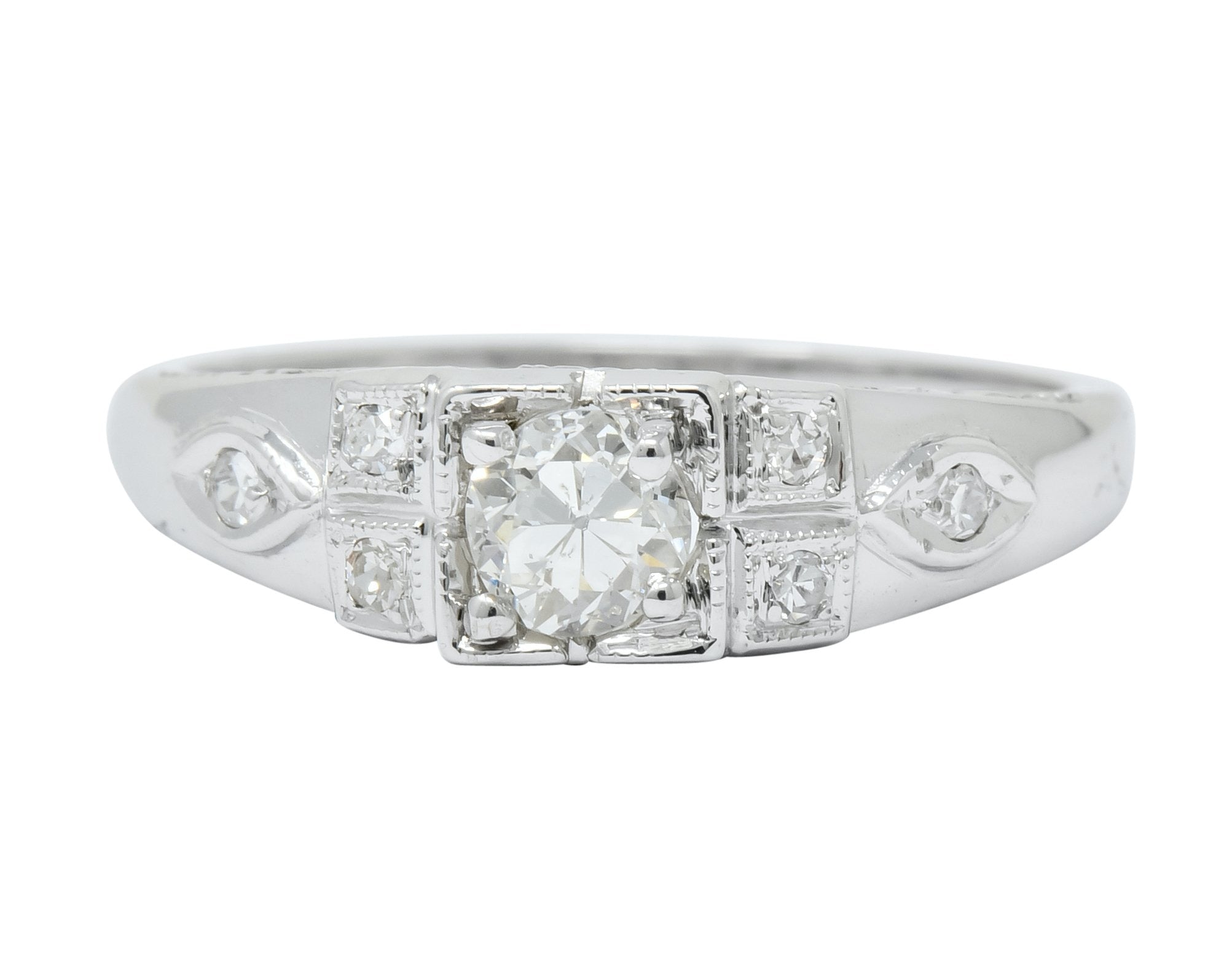 Art Deco Old European Cut Diamond 18 Karat White Gold Engagement Ring - Wilson's Estate Jewelry