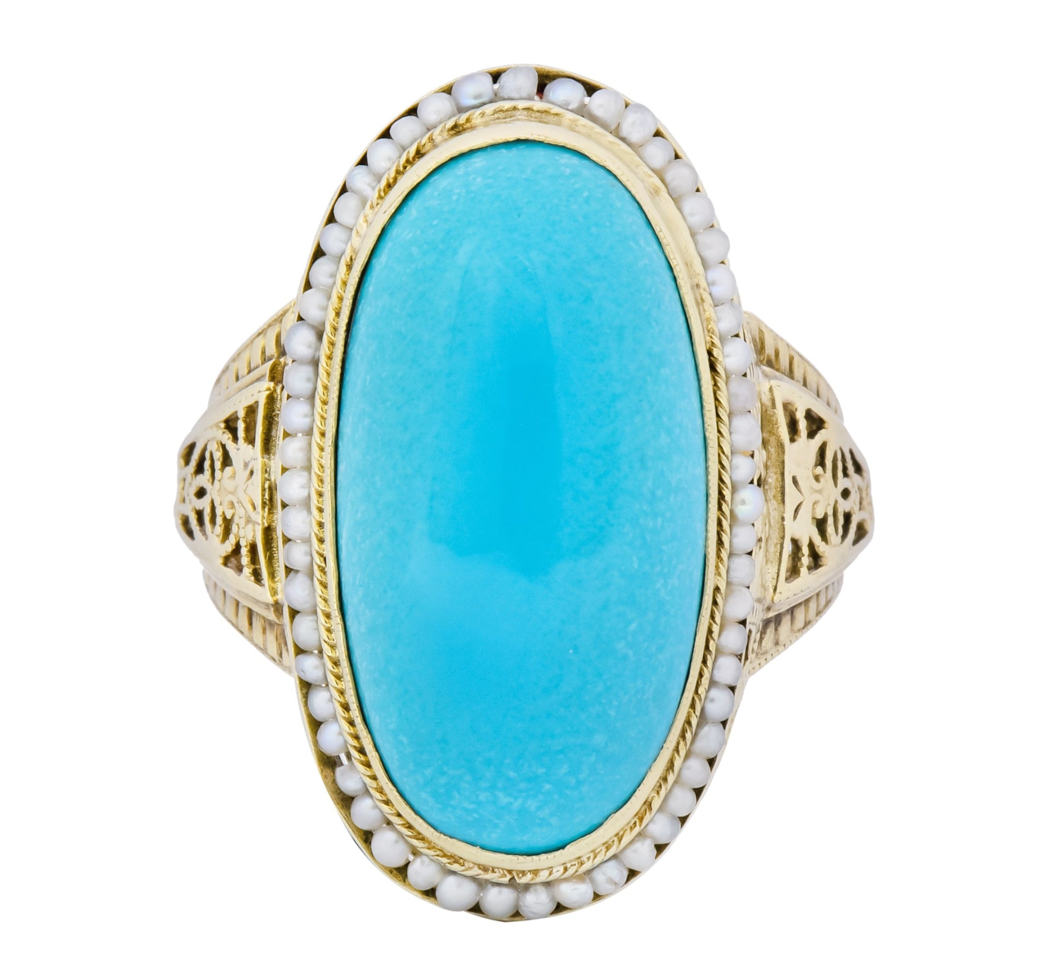 Art Deco Turquoise Seed Pearl 14 Karat Gold Fashion Ring - Wilson's Estate Jewelry