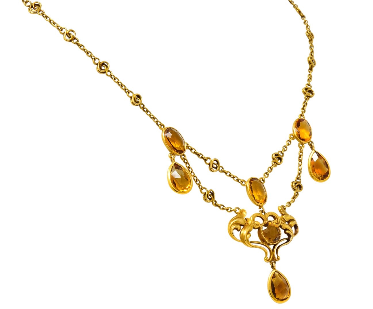 Art Nouveau 11.50 CTW Citrine 14 Karat Gold Swag Necklace - Wilson's Estate Jewelry