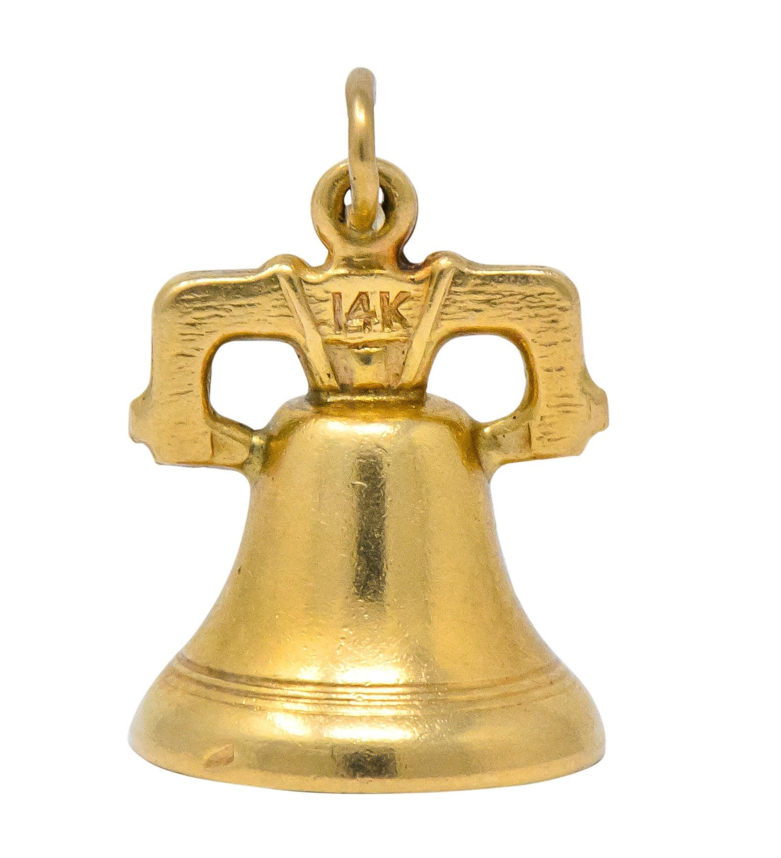 Art Nouveau 14 Karat Gold 3D Liberty Bell Articulated Clapper Charm - Wilson's Estate Jewelry