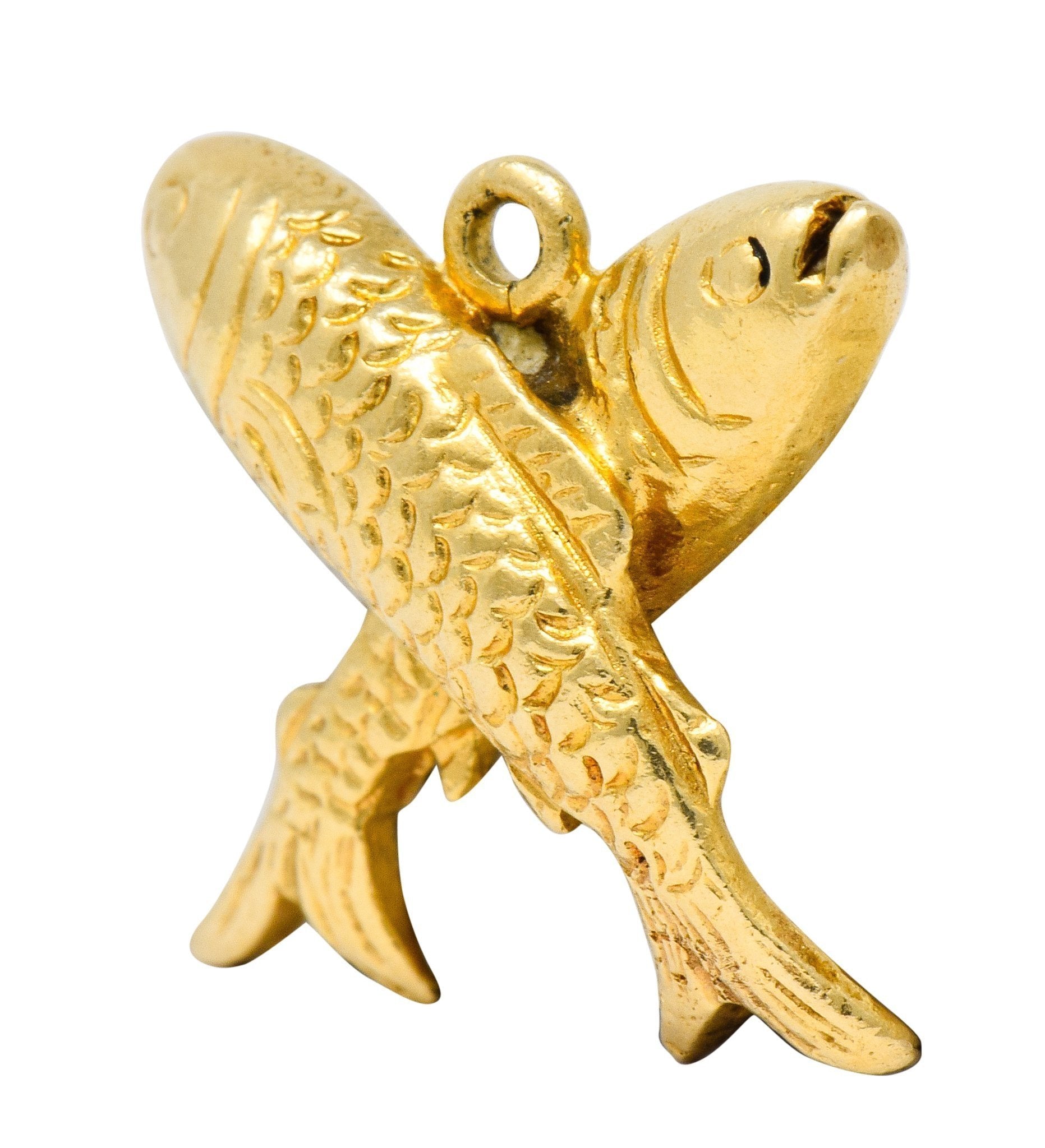 Art Nouveau 14 Karat Gold Crossed Fish Pisces Zodiac Charm - Wilson's Estate Jewelry