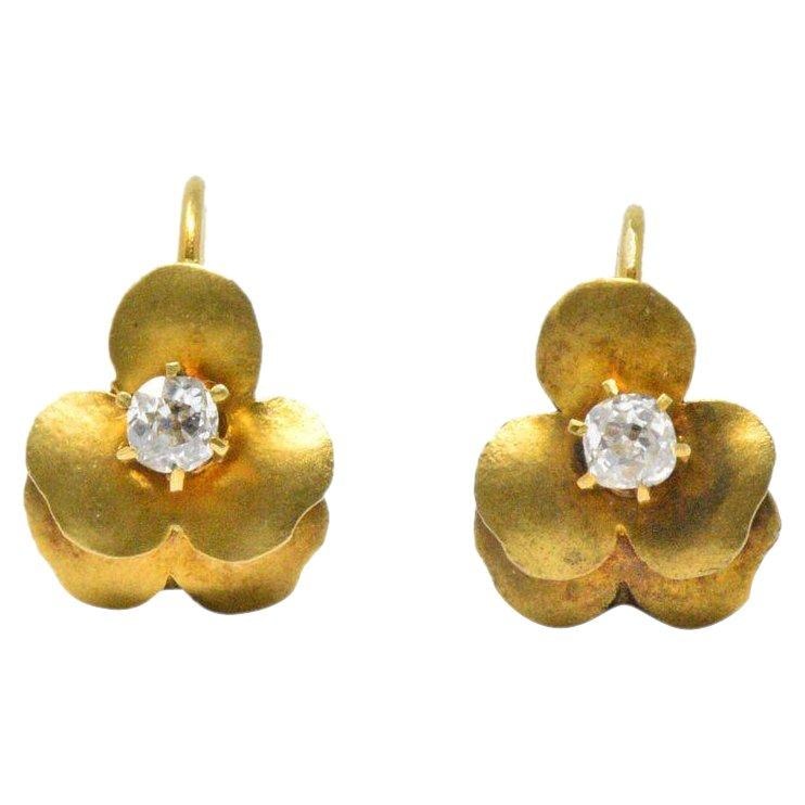 Art Nouveau Adorable .20CTW Diamond & 14K Gold Earrings, Circa 1900 Wilson's Estate Jewelry