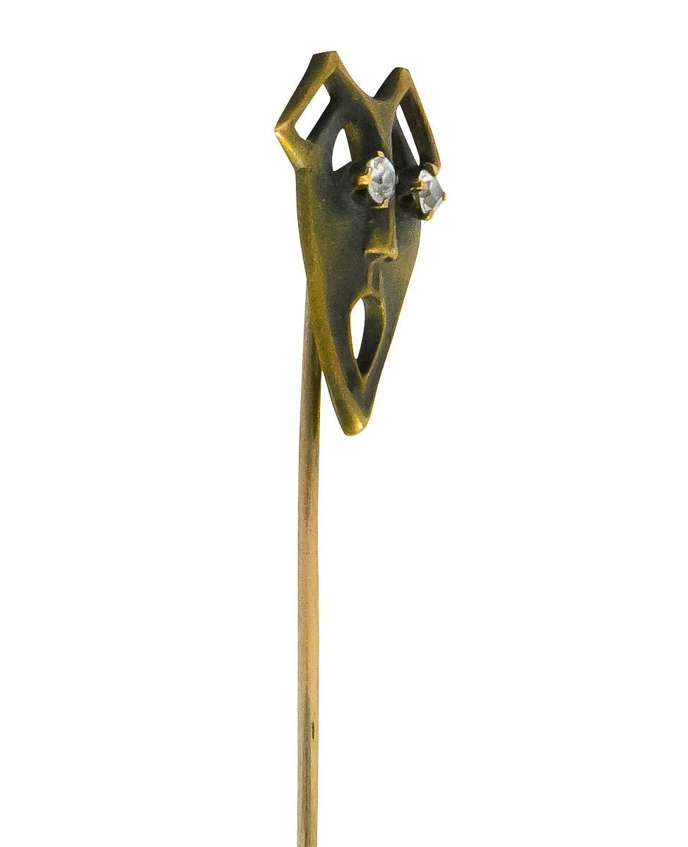 Art Nouveau Diamond 10 Karat Gold Green Man Stickpin - Wilson's Estate Jewelry