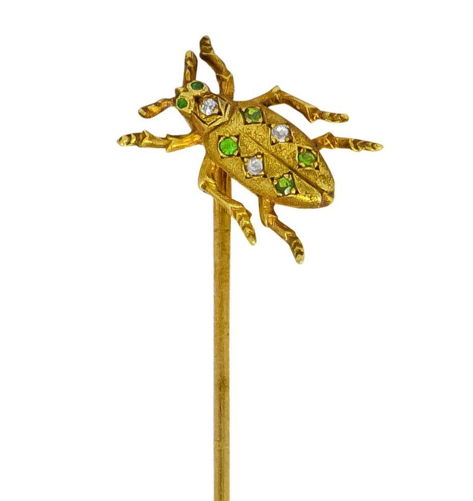 Art Nouveau Diamond Demantoid Garnet 14 Karat Gold Insect Bug Stickpin - Wilson's Estate Jewelry