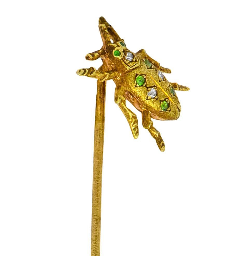 Art Nouveau Diamond Demantoid Garnet 14 Karat Gold Insect Bug Stickpin - Wilson's Estate Jewelry